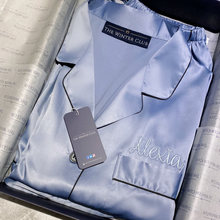 Load image into Gallery viewer, Long Sleeved Shorty Satin Pjs - Sky Blue