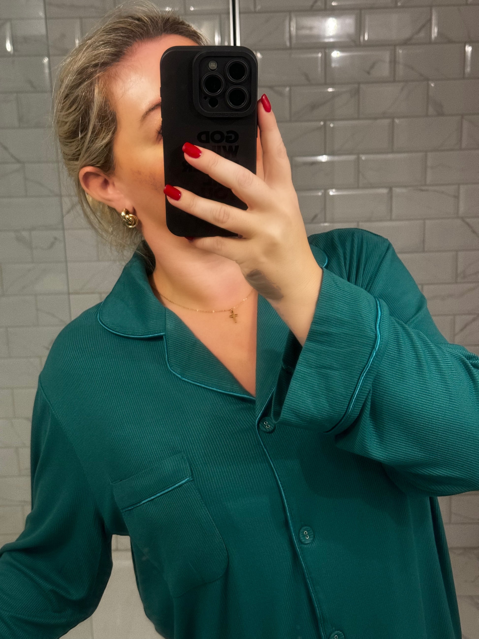 Long Rib Rayon Slouch Pyjamas- Green