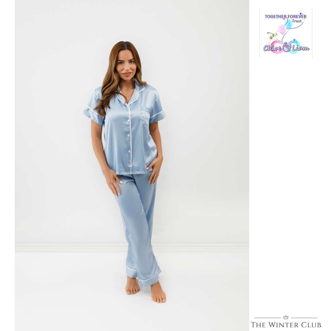 Chloe & Liam - Long Satin Pyjamas - Blue