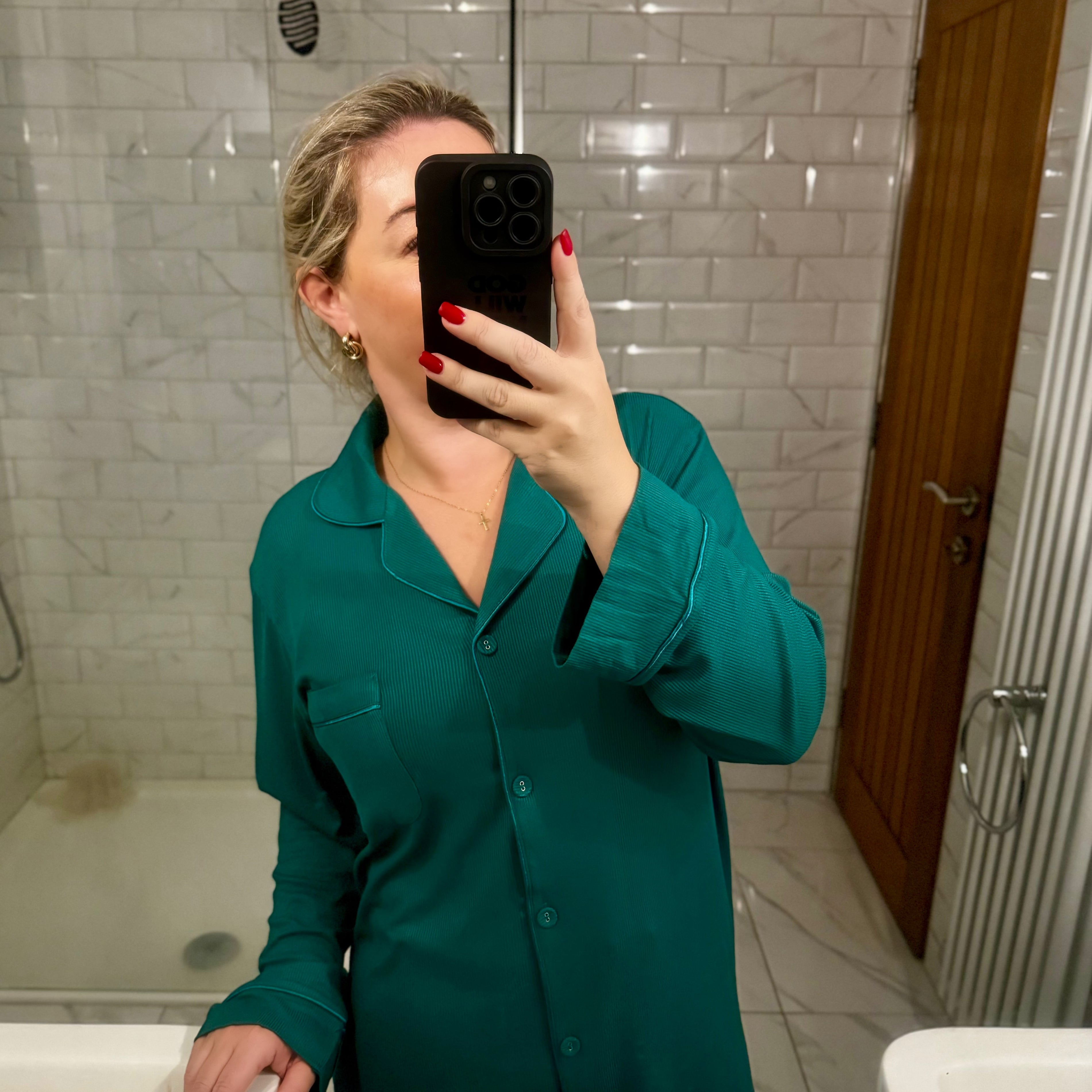 Long Rib Rayon Slouch Pyjamas- Green