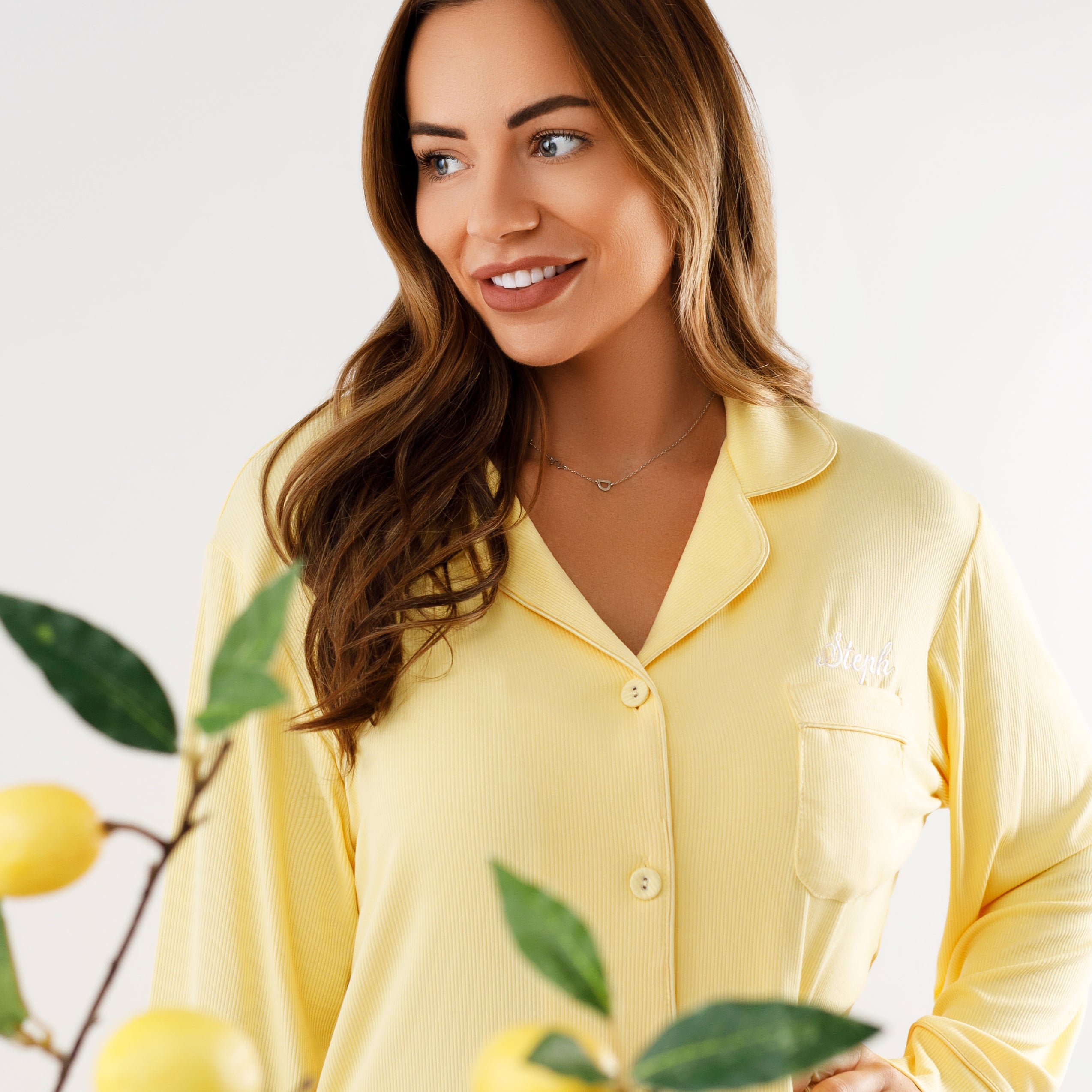 Long Rib Rayon Slouch Pyjamas- Limoncello