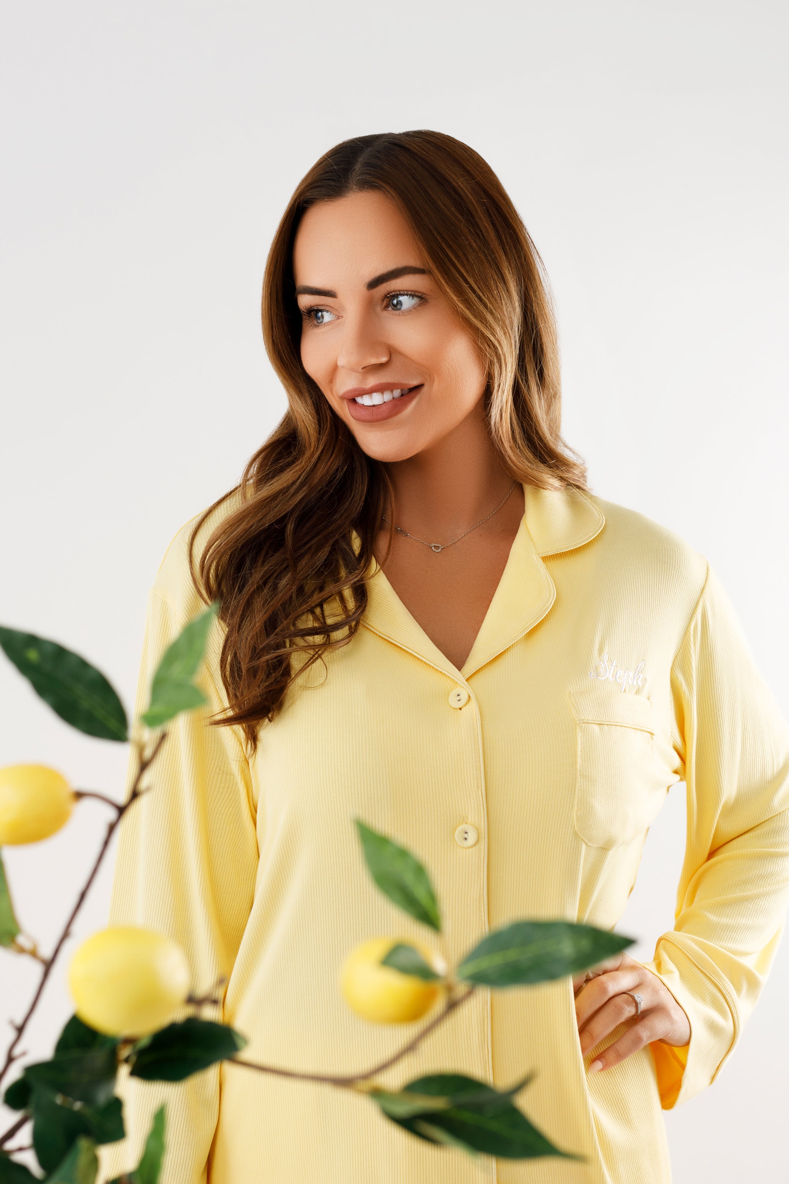 Long Rib Rayon Slouch Pyjamas- Limoncello