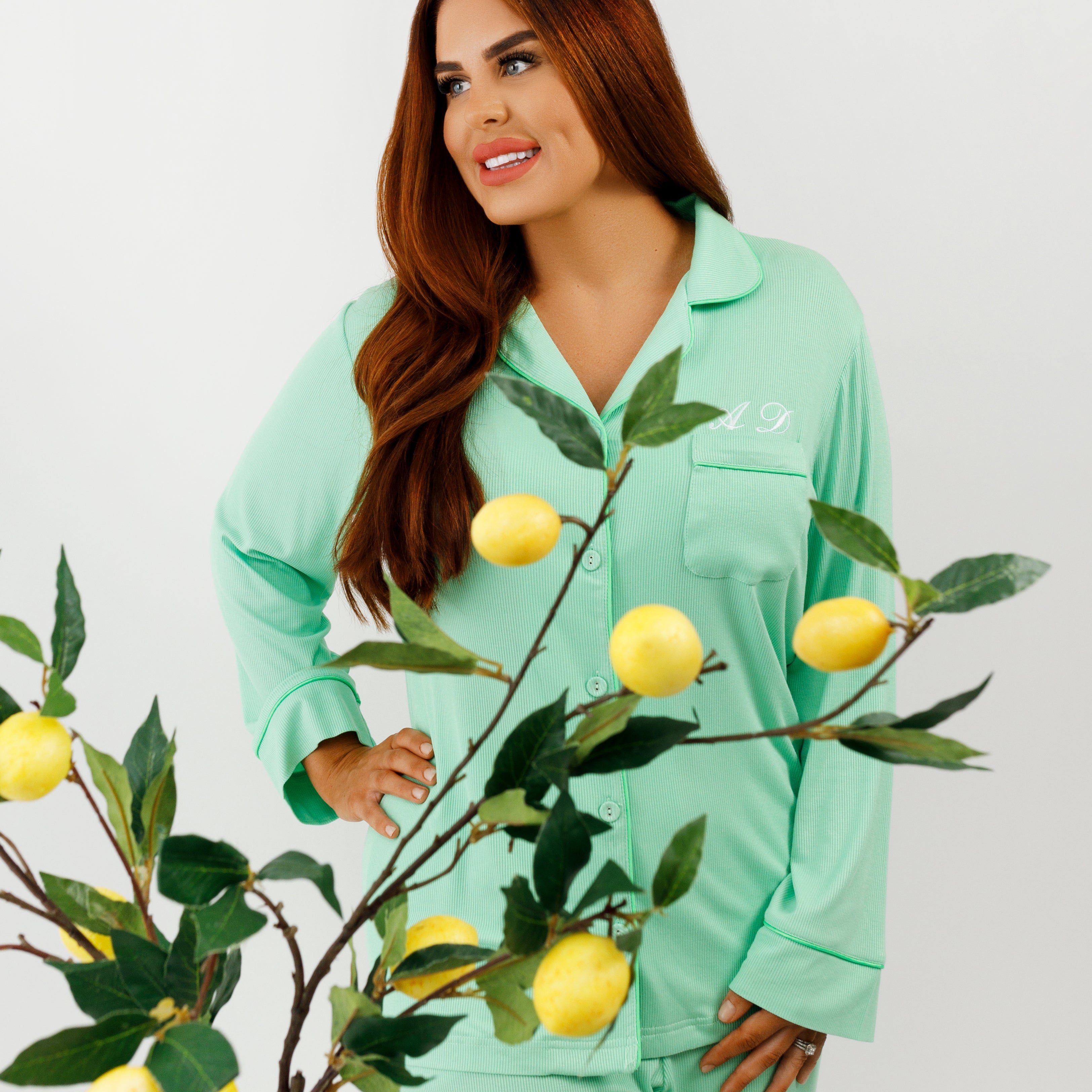 Long Rib Rayon Slouch Pyjamas- Pistachio