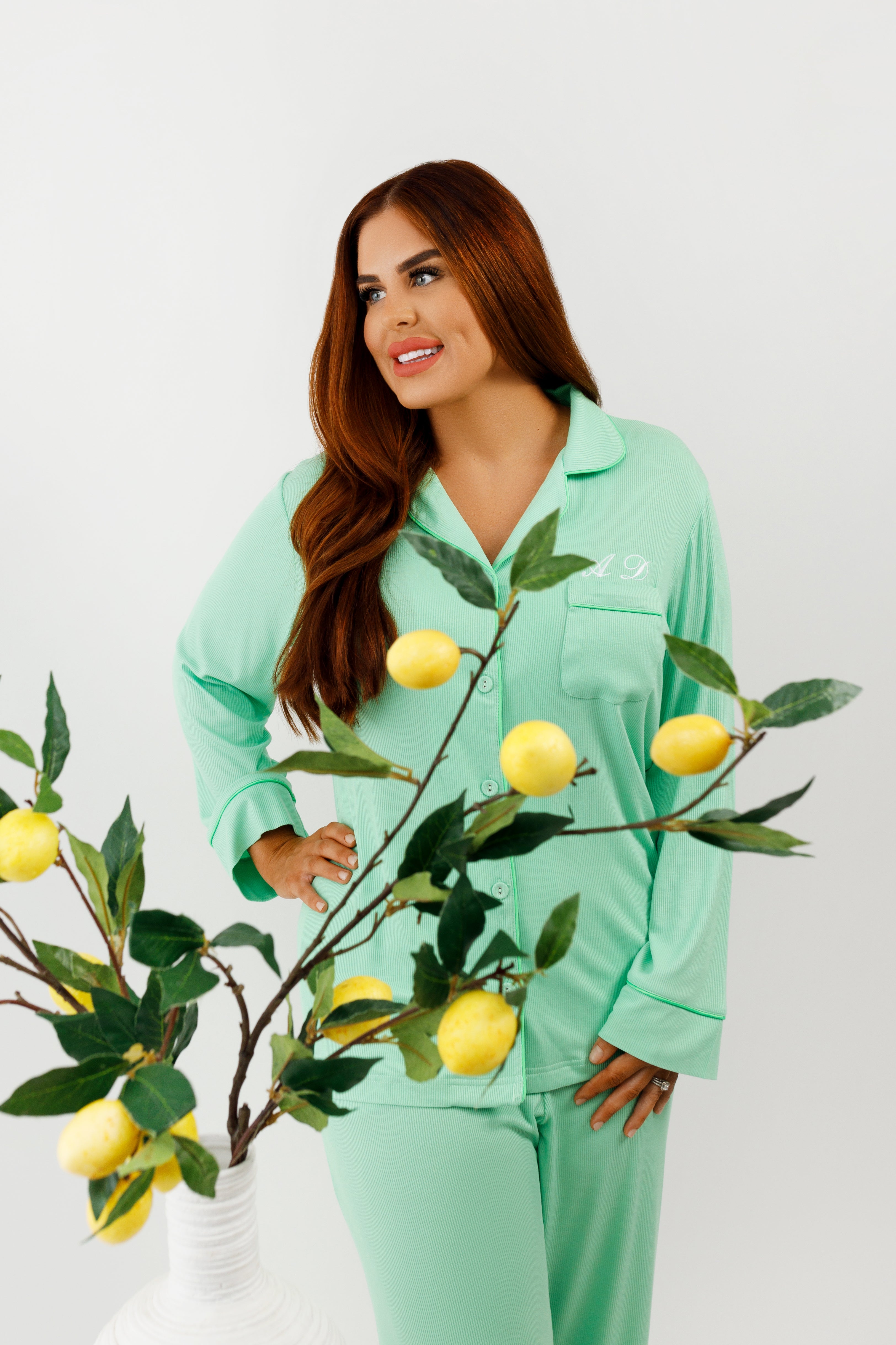 Long Rib Rayon Slouch Pyjamas- Pistachio