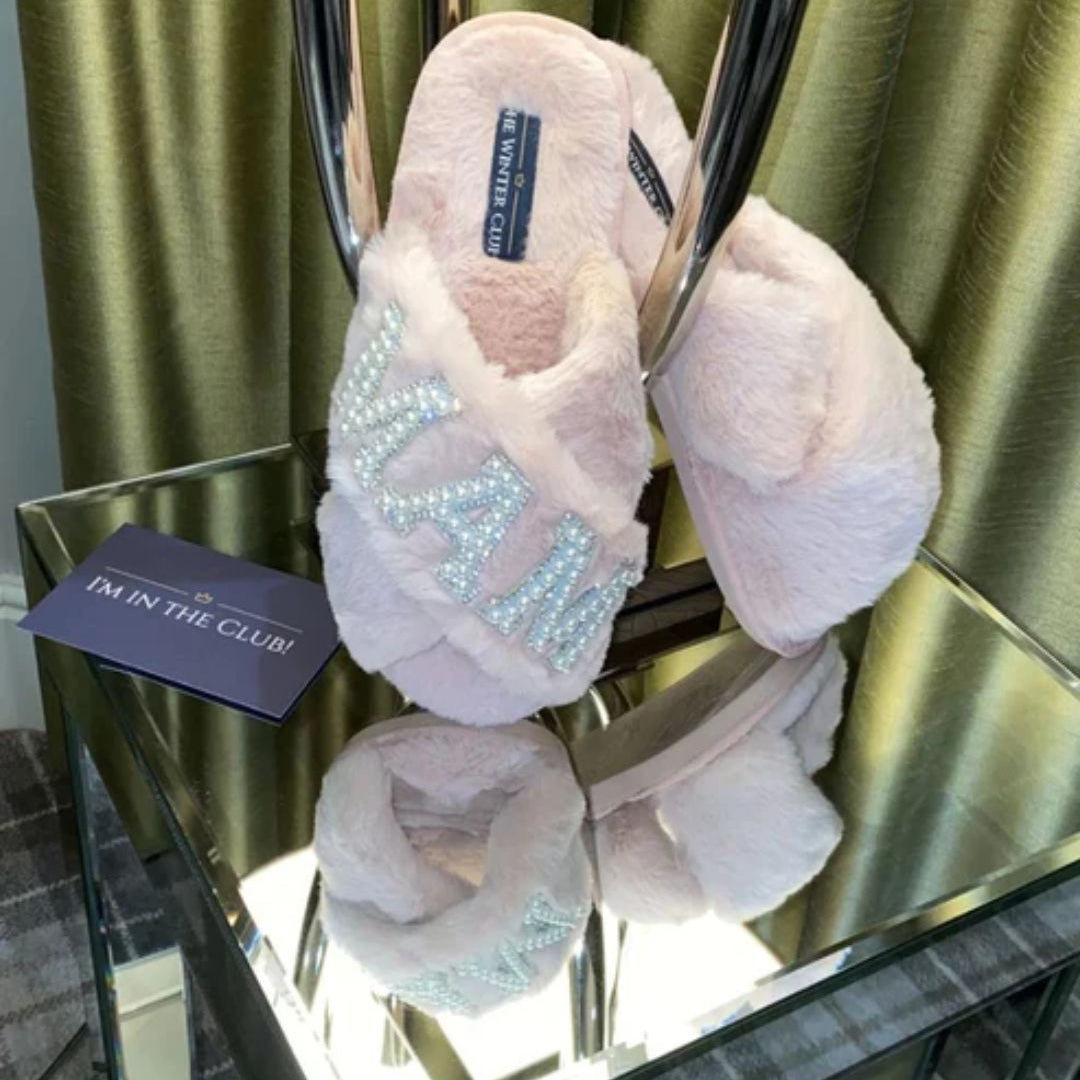 Faux Fur Crossover personalised slippers