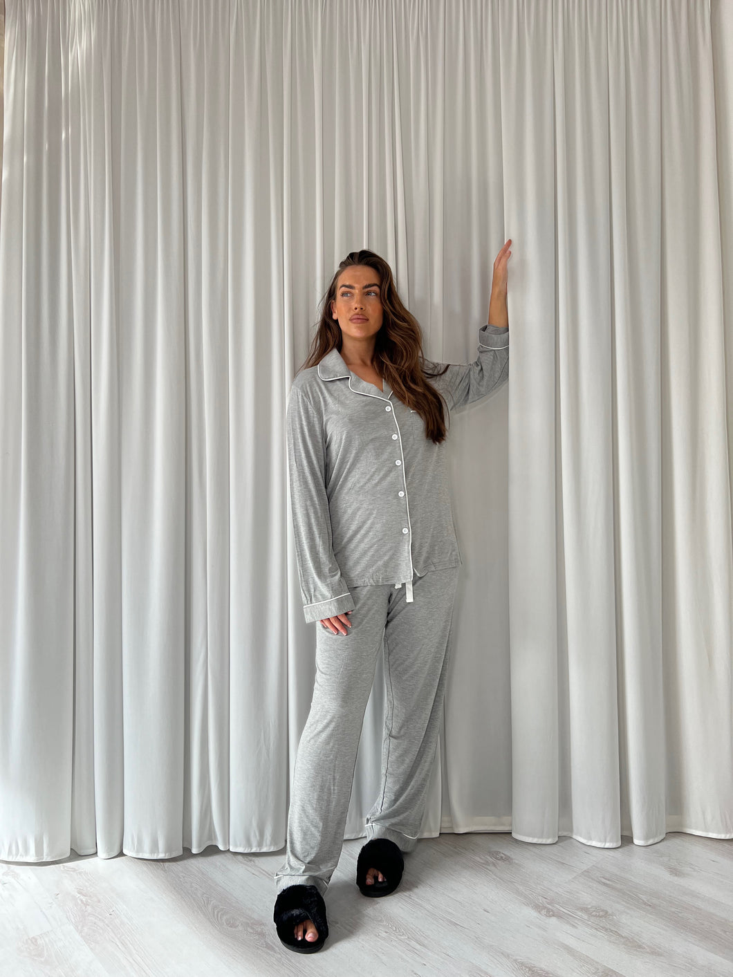 Long Cotton Pyjamas -Light Grey