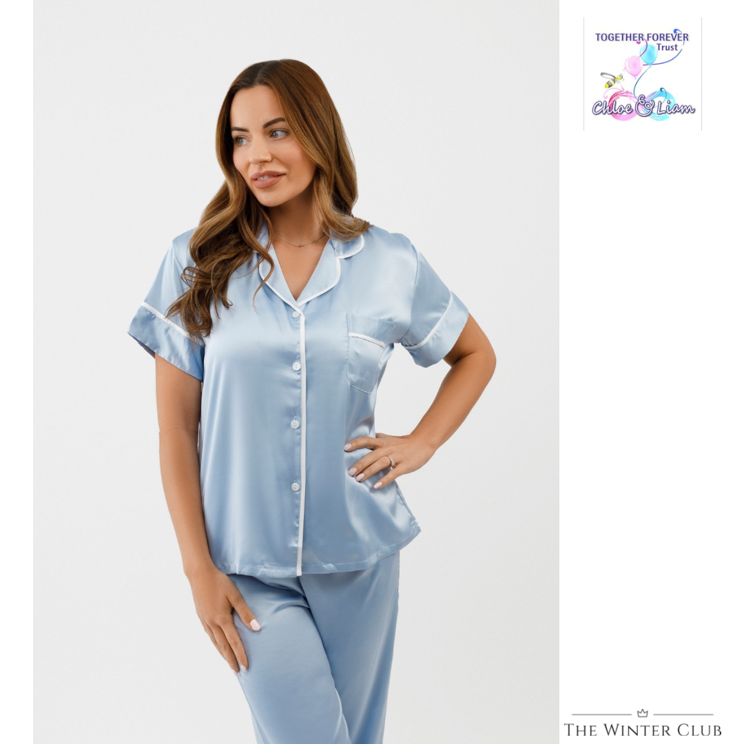 Chloe & Liam - Long Satin Pyjamas - Blue