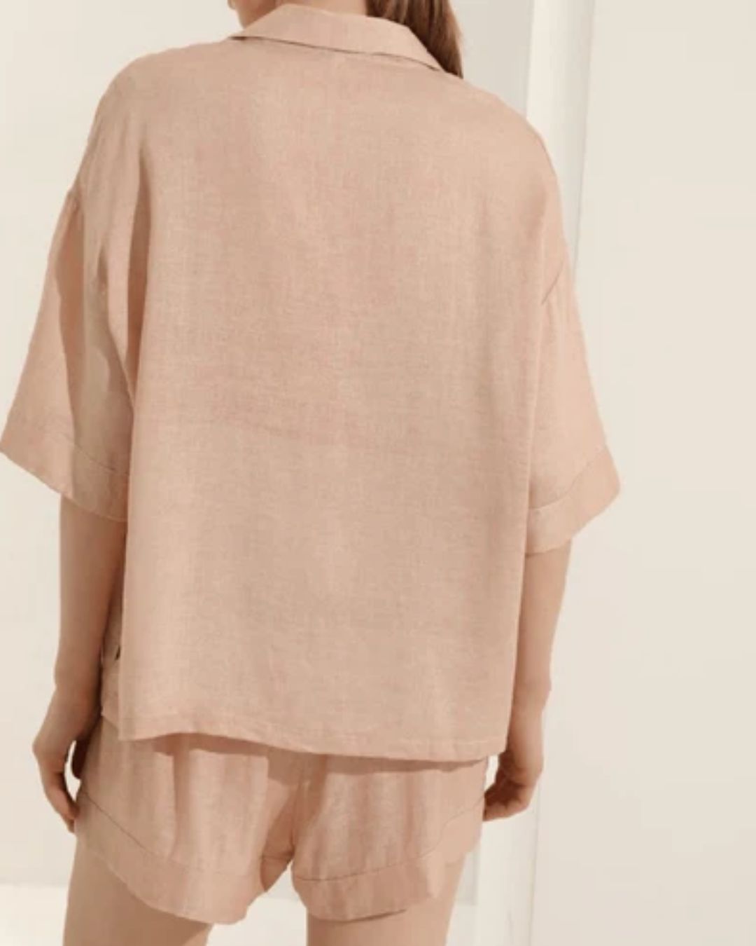 Linen Blend Loungewear Shorts & Shirt Co-ord - Sand
