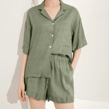 Load image into Gallery viewer, Linen Shorts &amp; Shirt Co-ord - Olive
