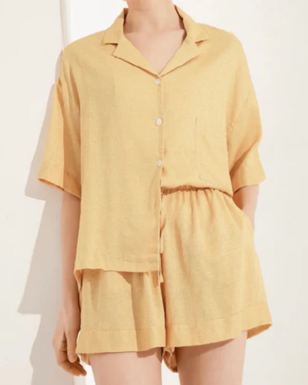 Linen Blend Shorts & Shirt Co-ord - Lemon