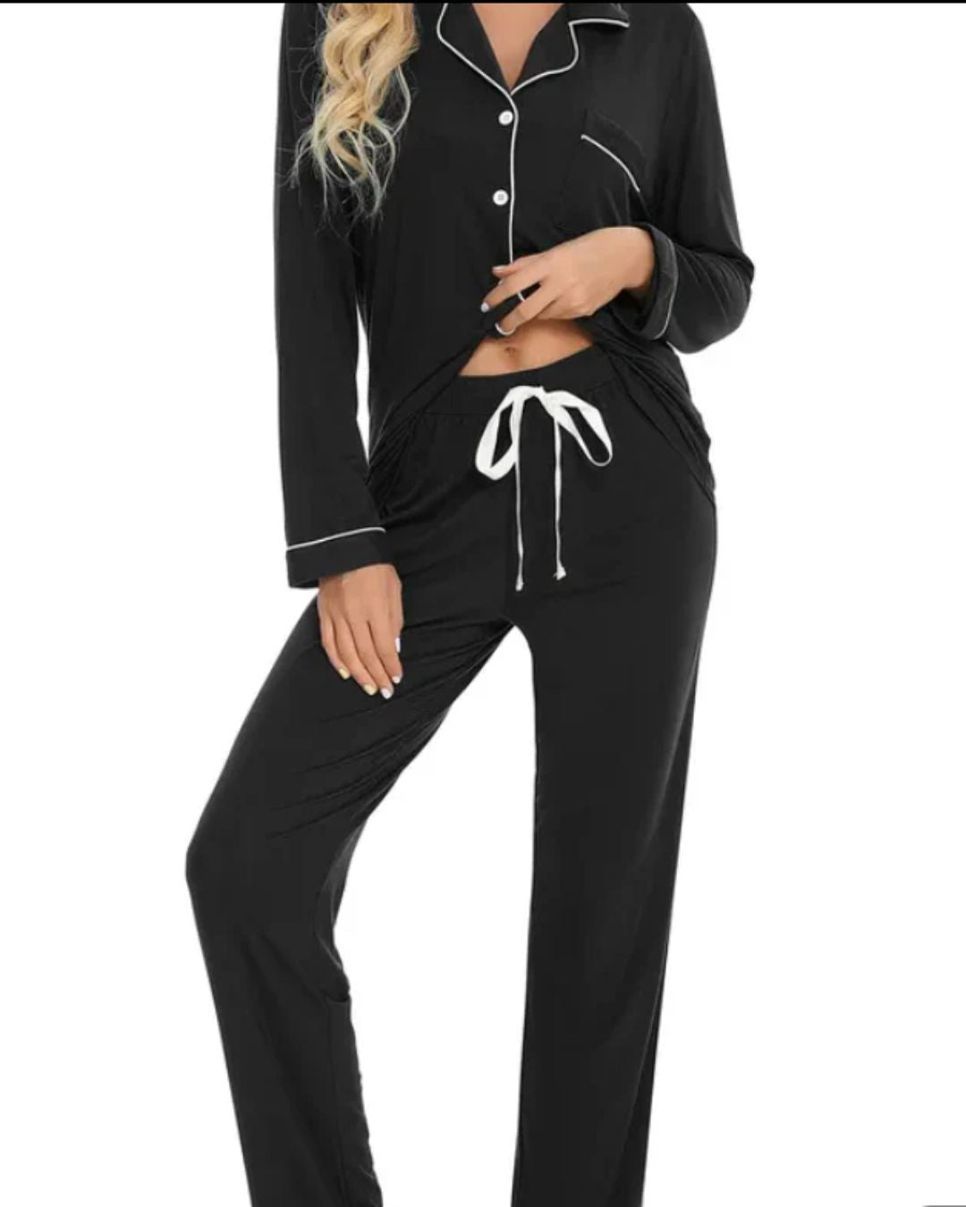 Long Cotton Pyjamas - Black