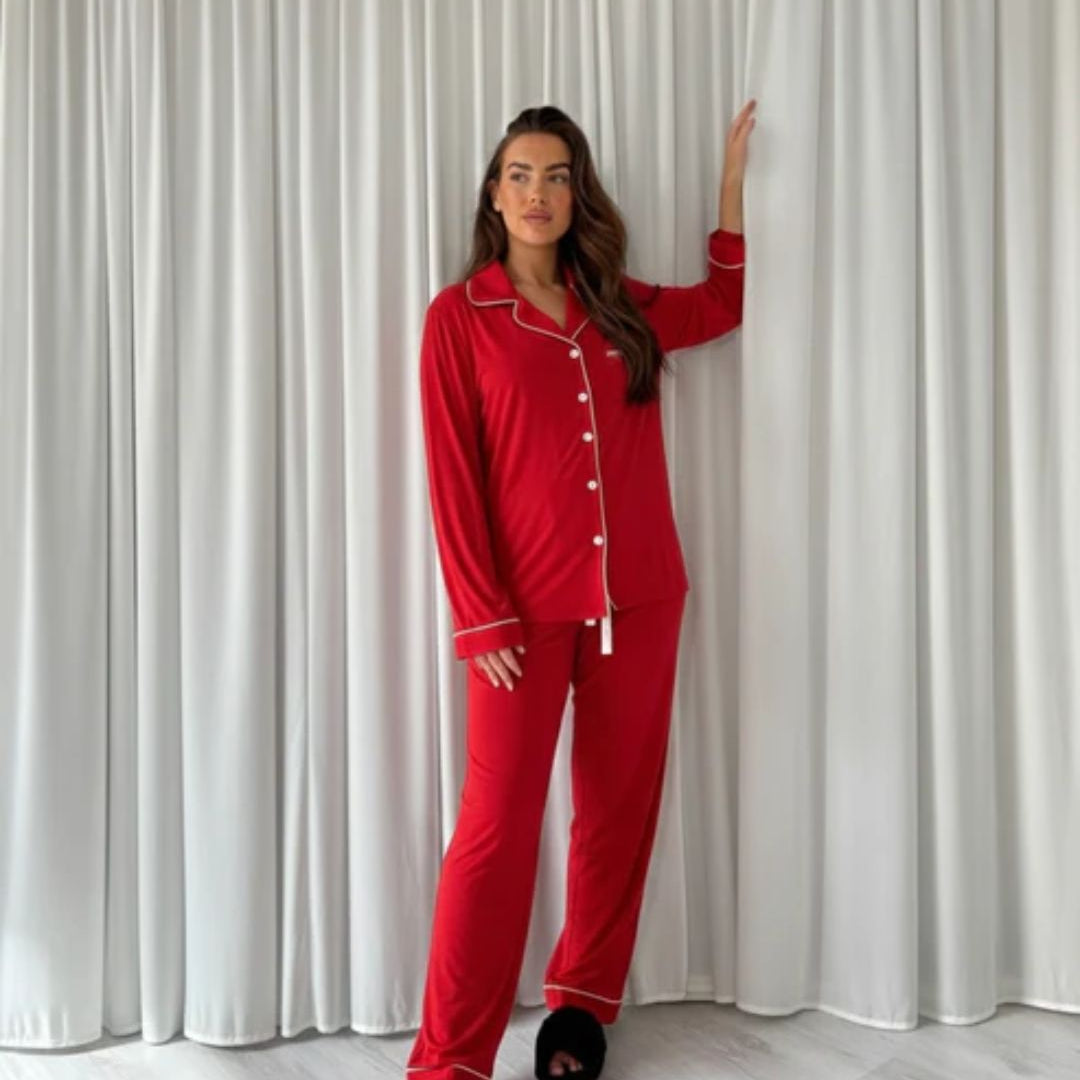 Long Cotton Pyjamas - Red
