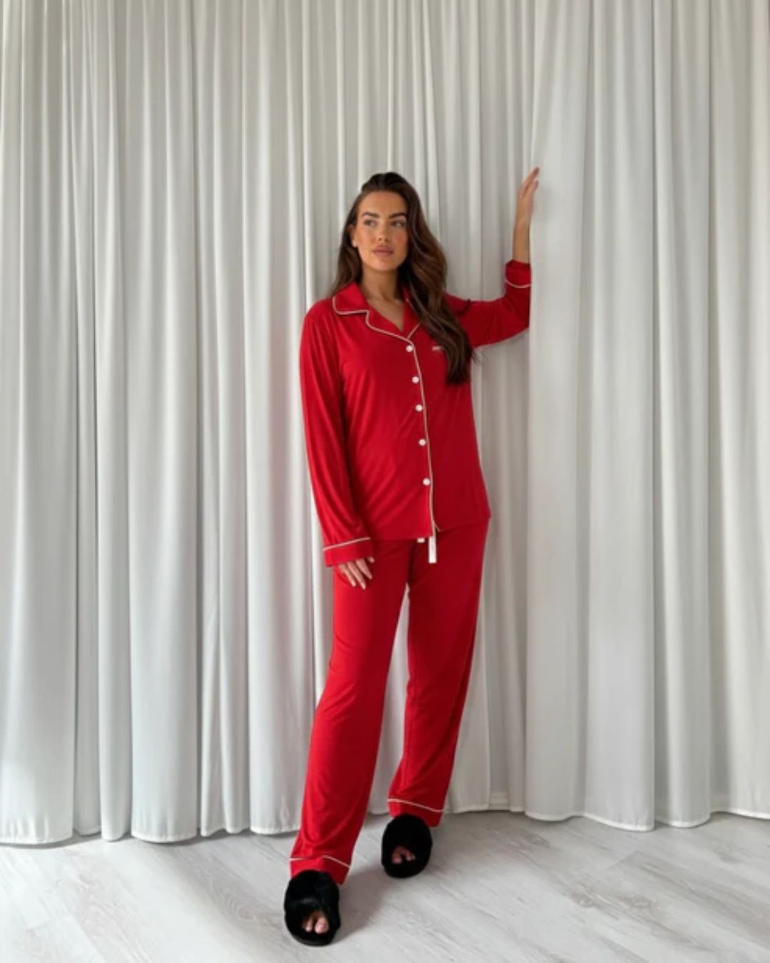 Long Cotton Pyjamas - Red