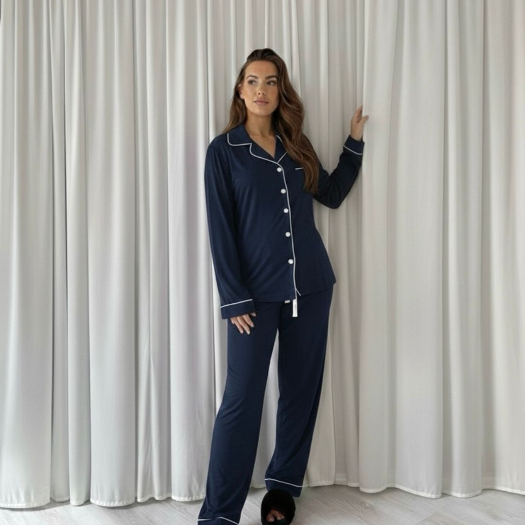 Long Cotton Pyjamas - Navy
