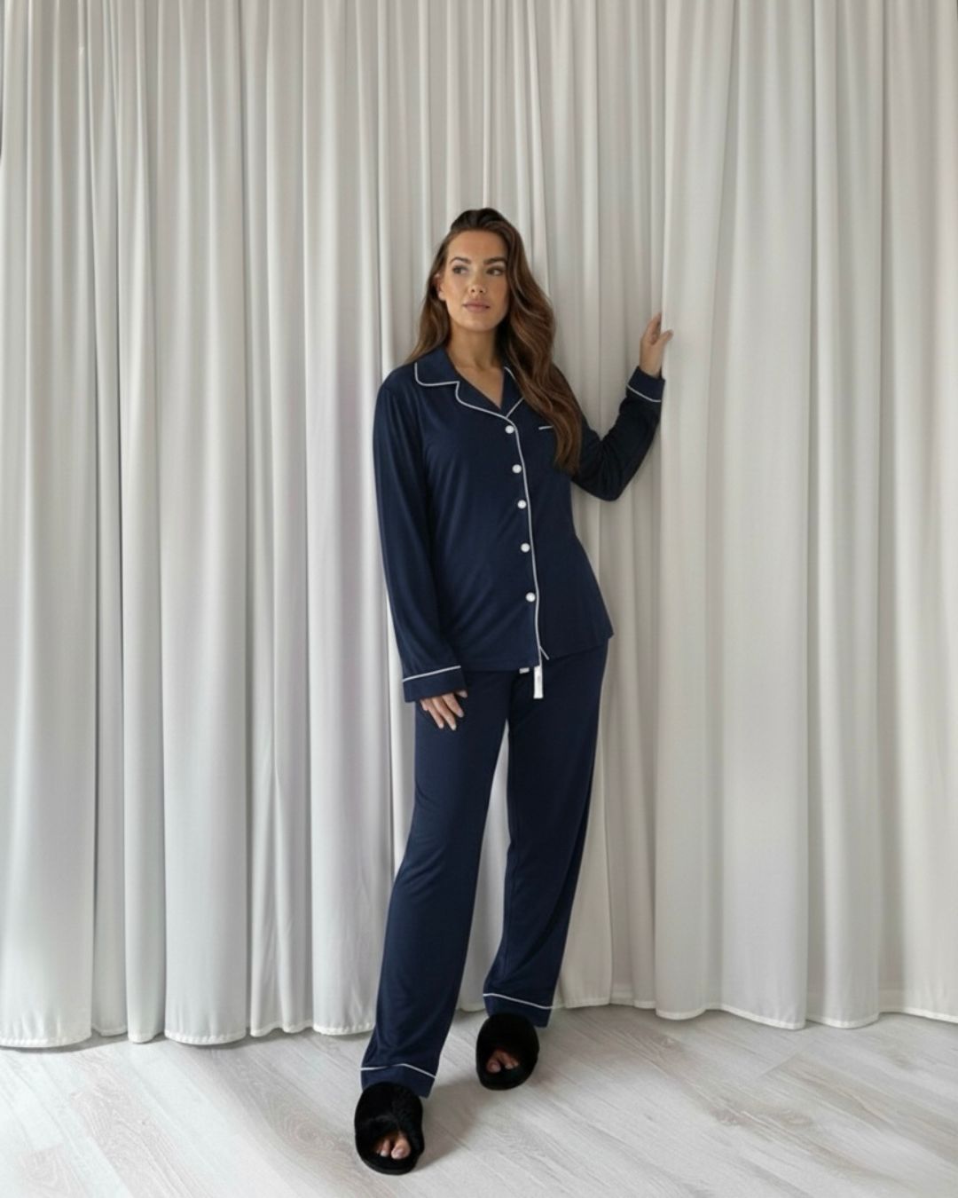 Long Cotton Pyjamas - Navy