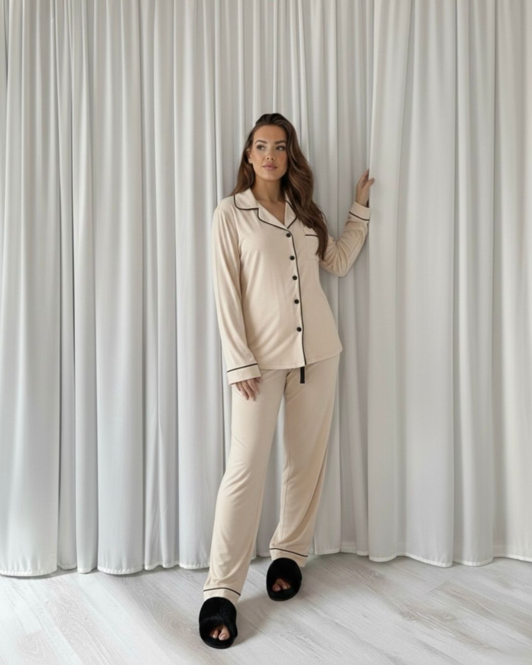 Long Cotton Pyjamas - Latte