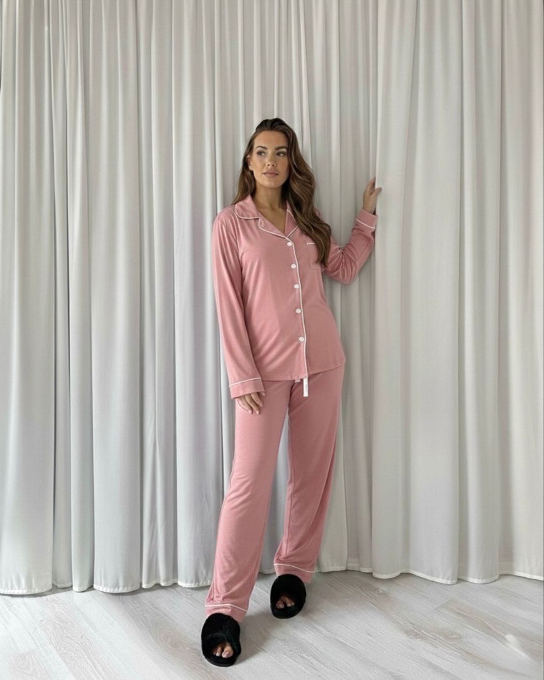Long Cotton Pyjamas - Rose Pink