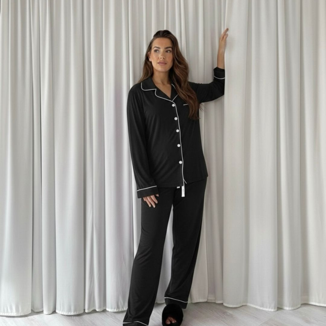 Long Cotton Pyjamas - Black