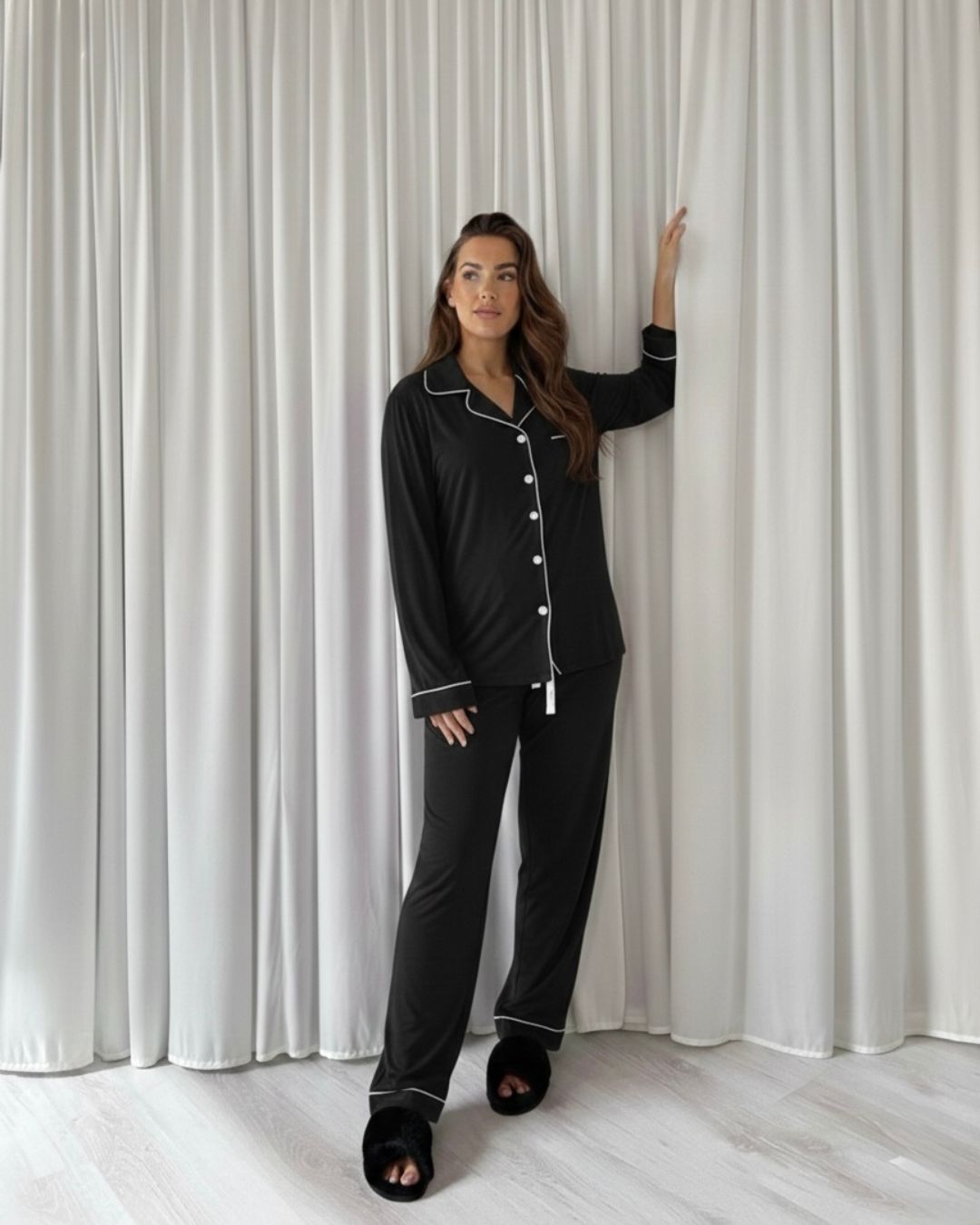 Long Cotton Pyjamas - Black