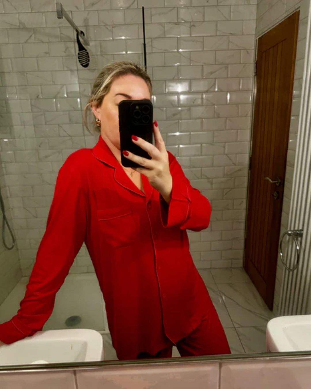 Long Rib Rayon Slouch Pyjamas- Red