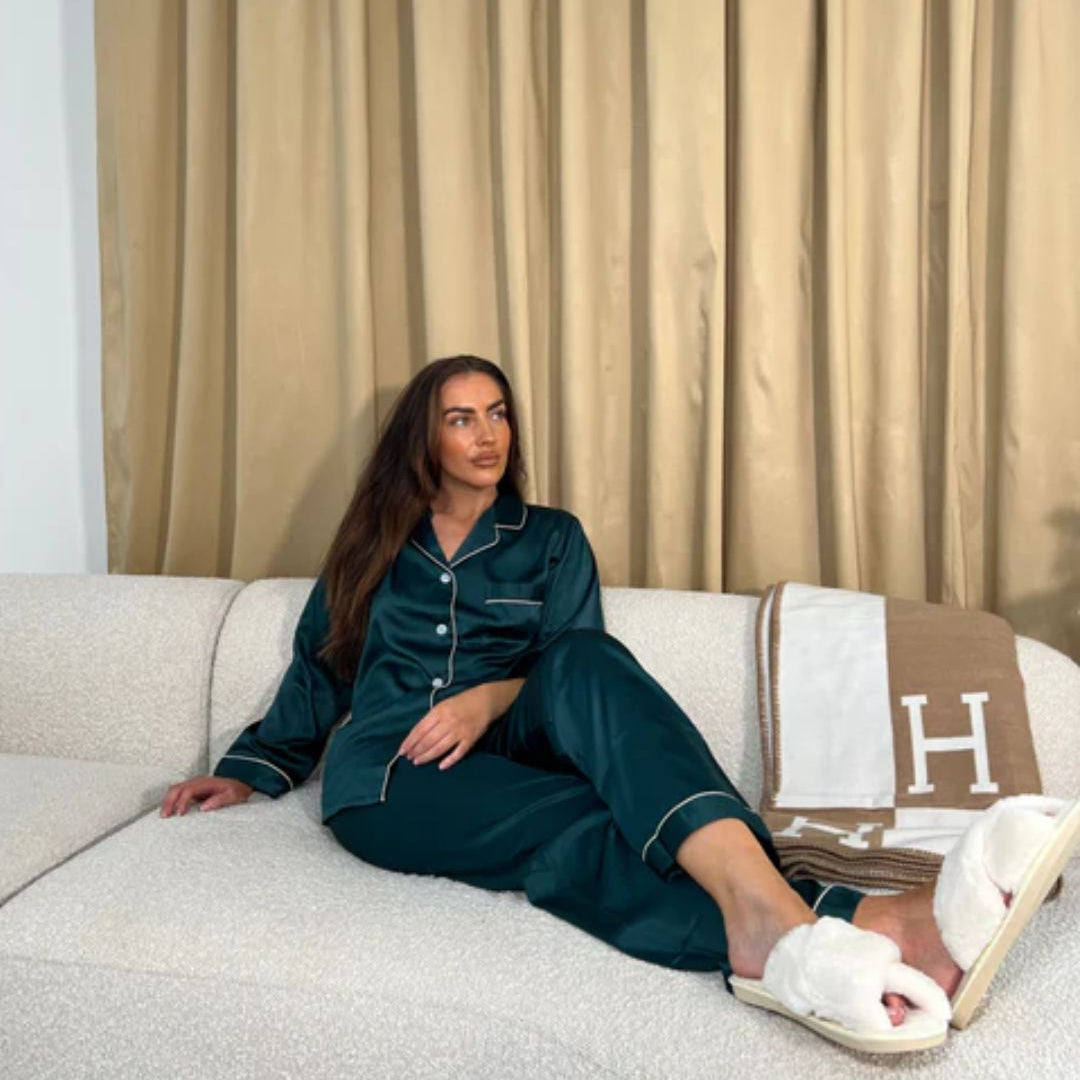 Long Satin Pyjamas - Emerald Green