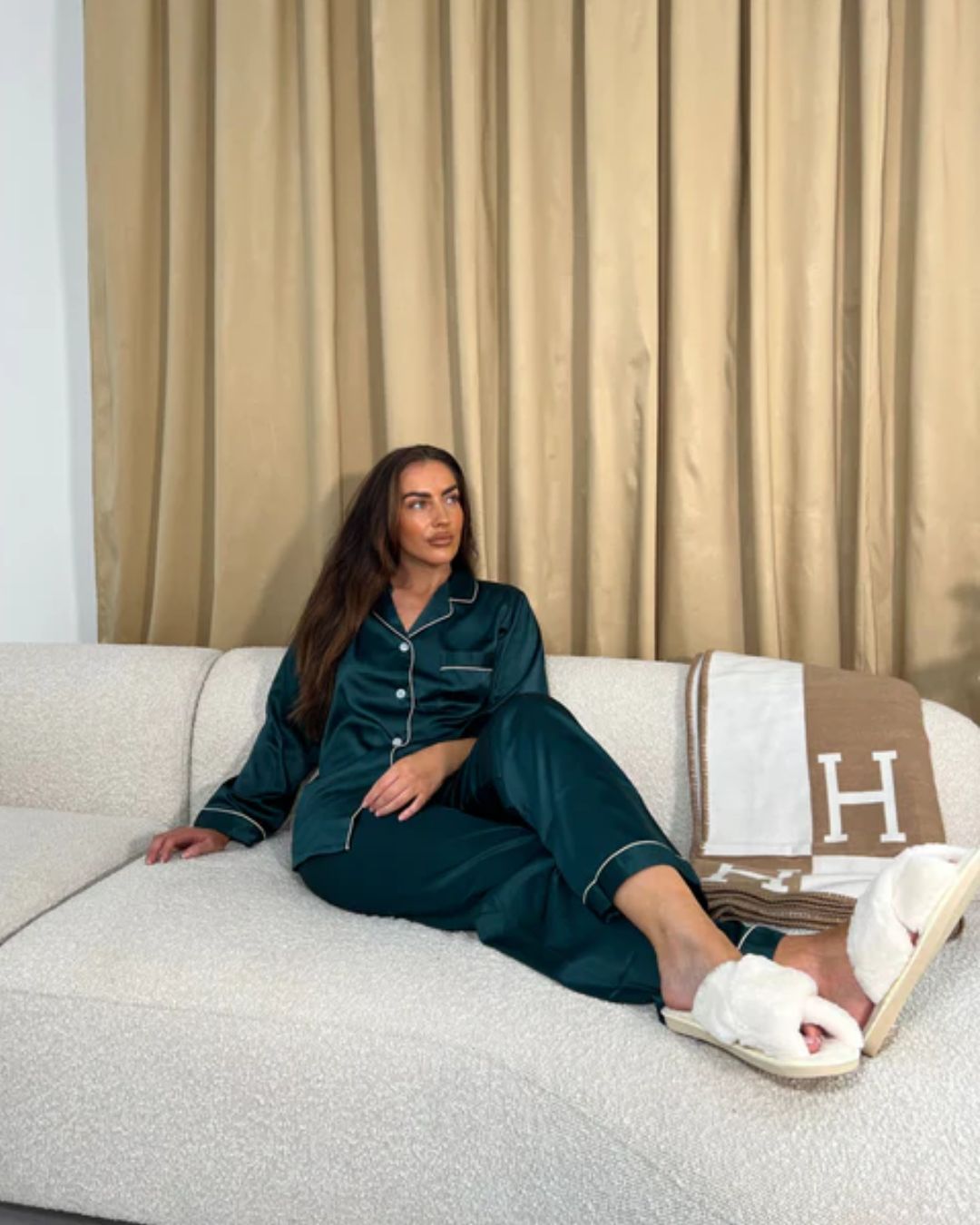 Long Satin Pyjamas - Emerald Green