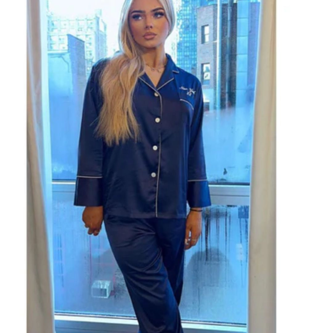 Long Satin Pyjamas - Navy