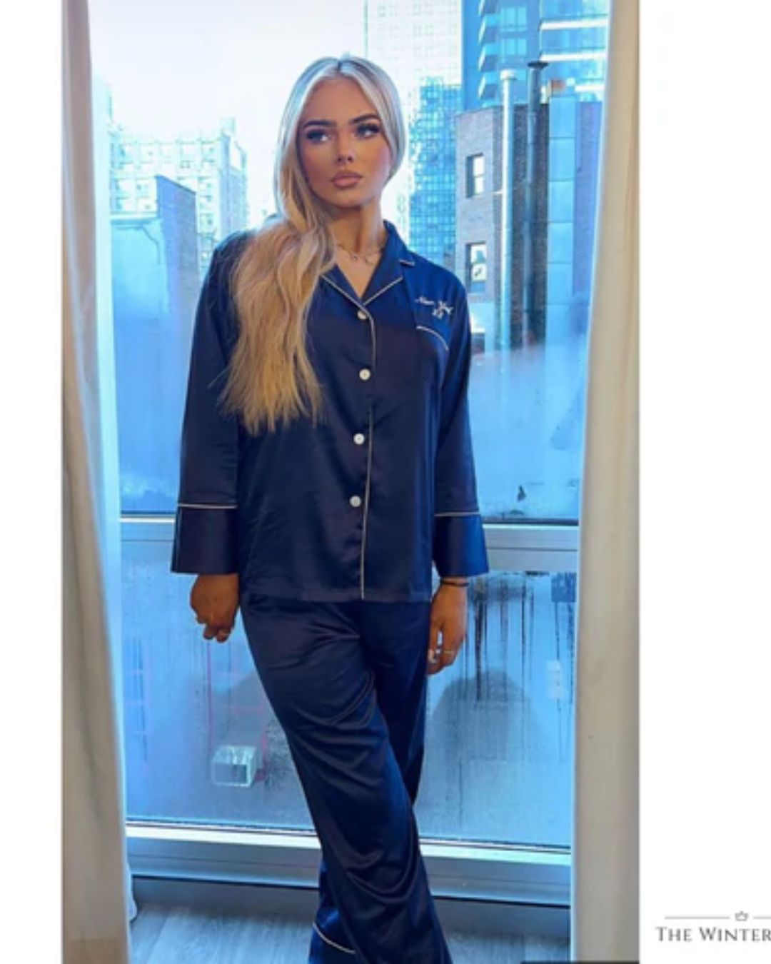 Long Satin Pyjamas - Navy
