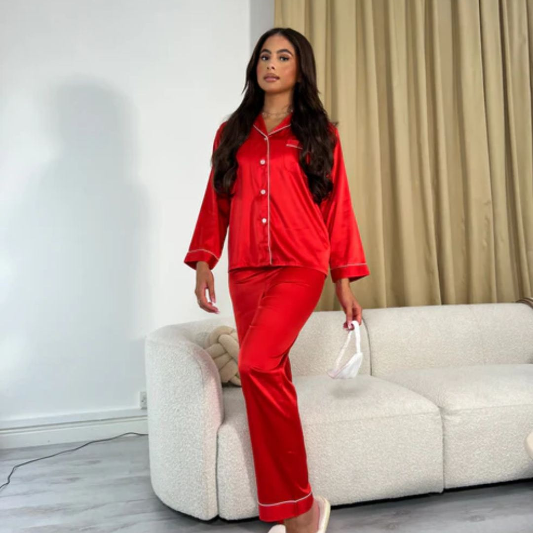 Long Satin Pyjamas - Red
