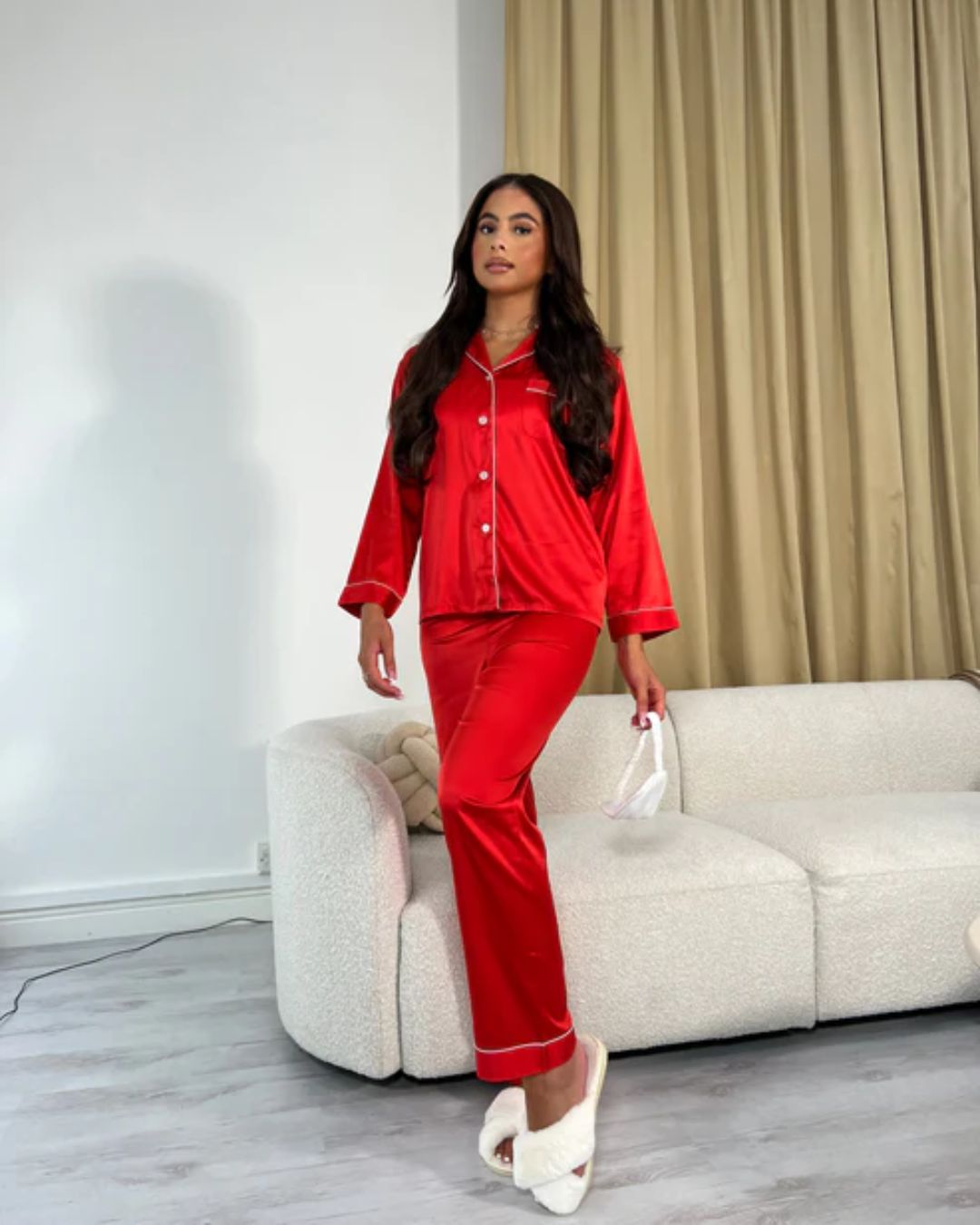 Long Satin Pyjamas - Red