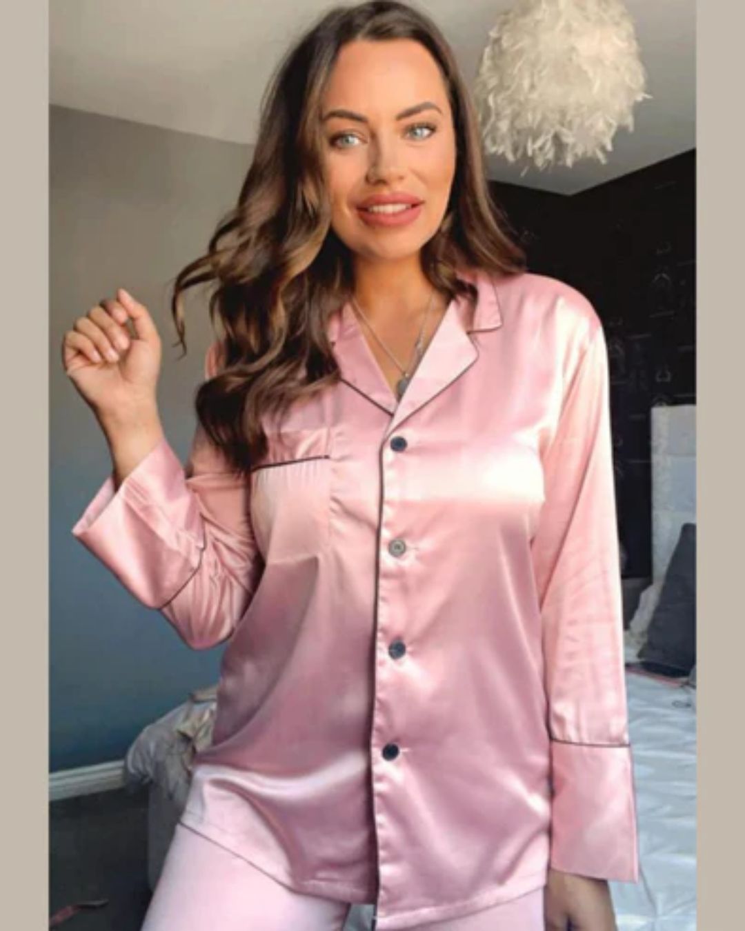 Long Satin Pyjamas - Rose Pink