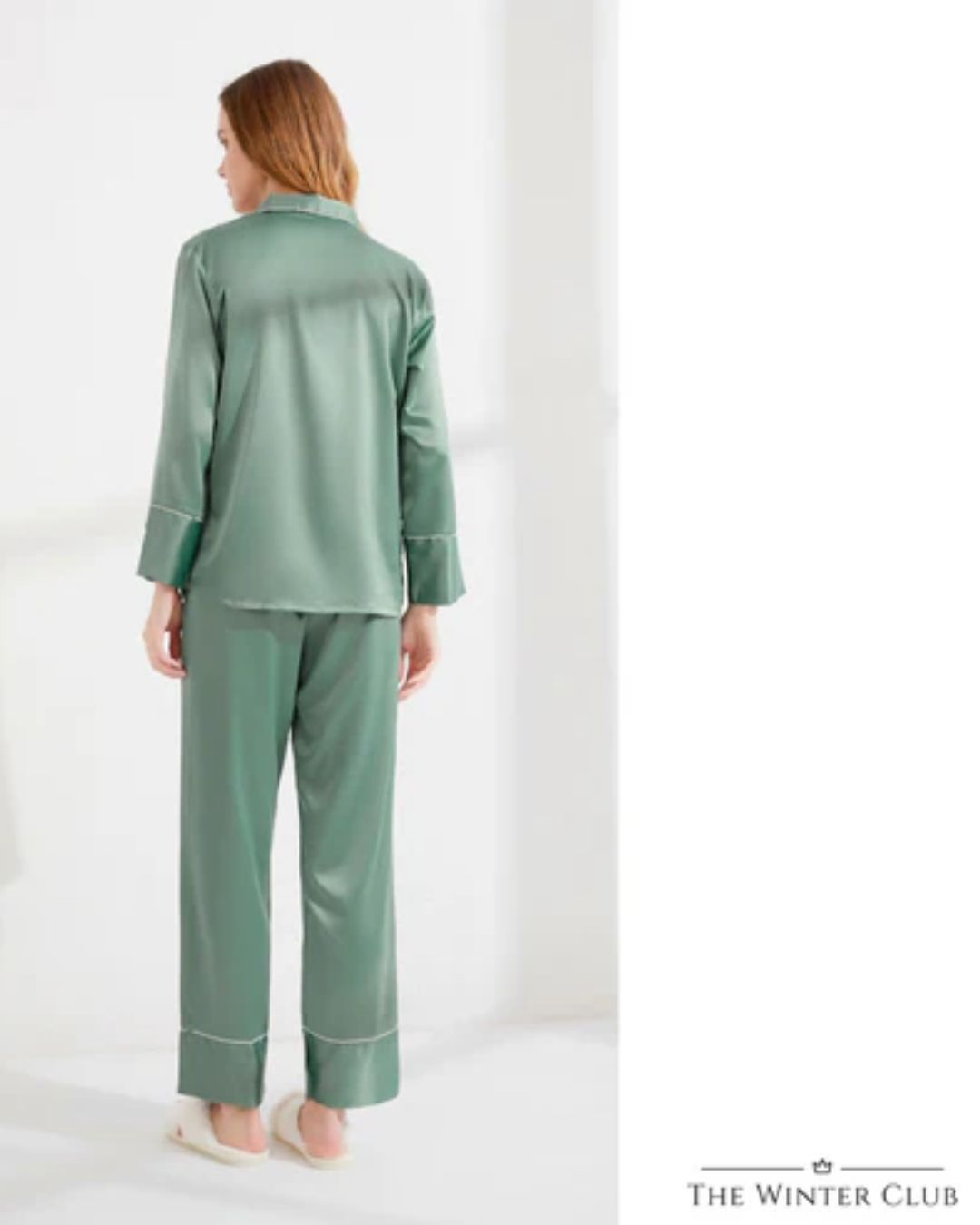 Long Satin Pyjamas - Sage