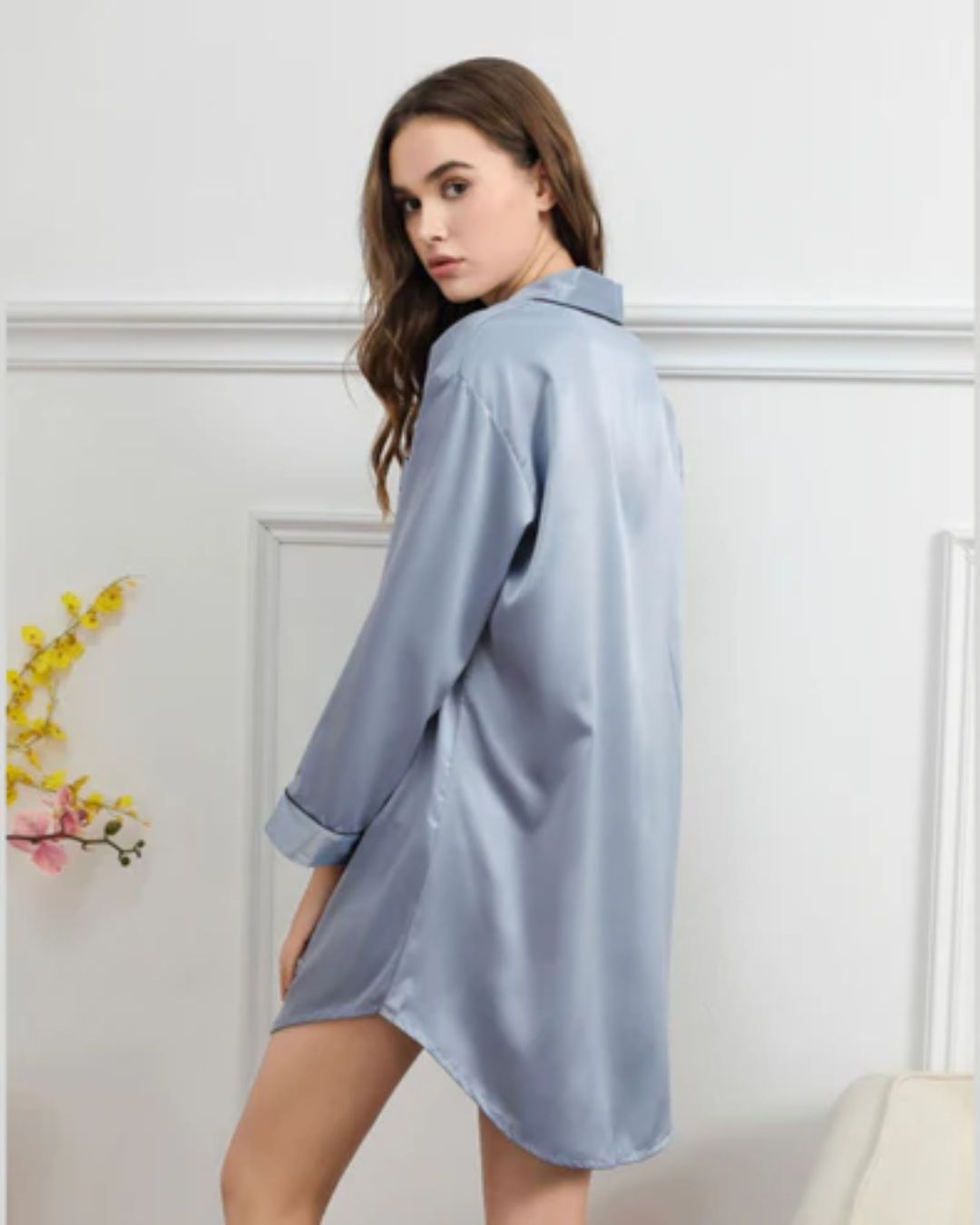 Satin Night Shirt - Sky Blue
