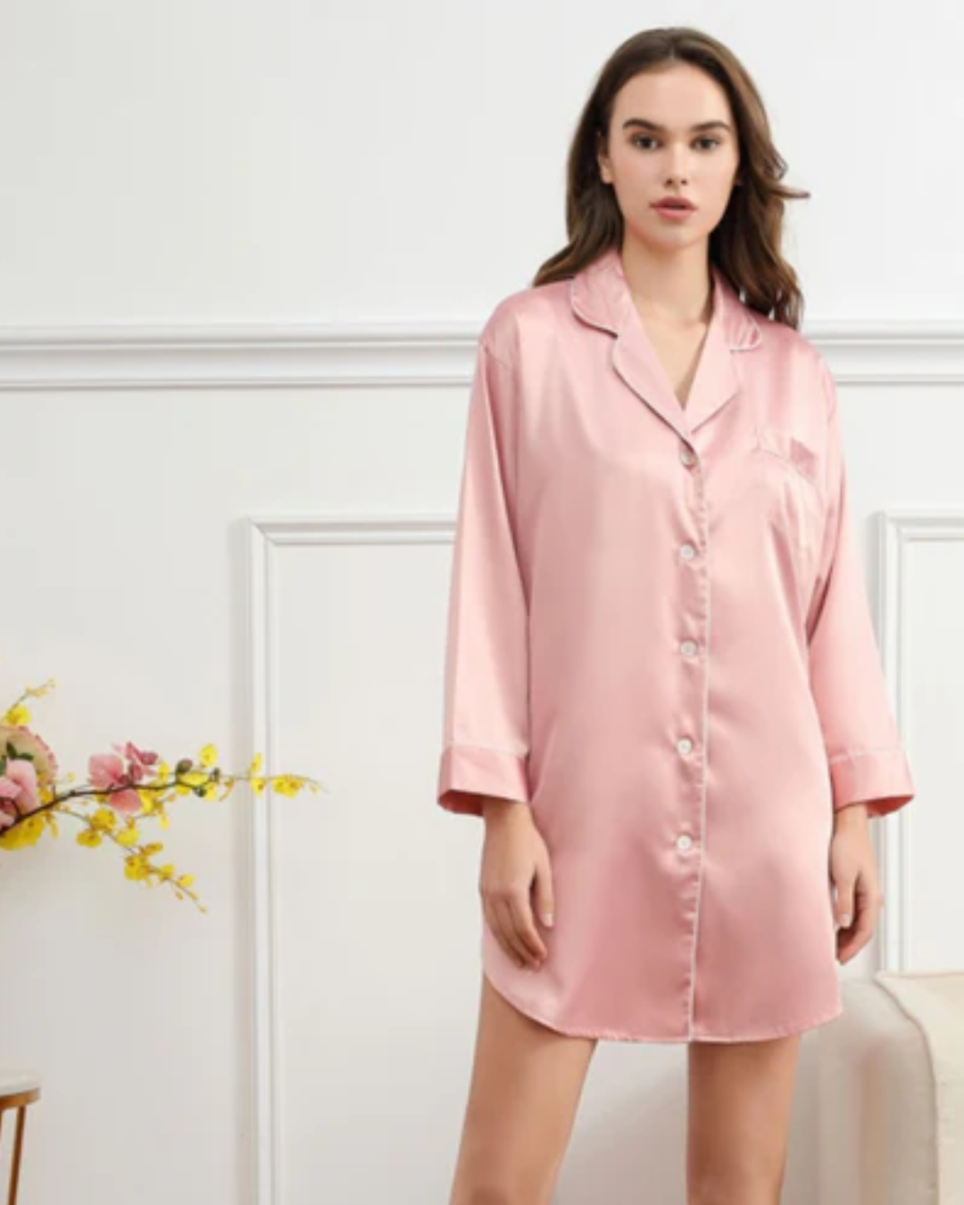 Satin Night Shirt - Rose Pink