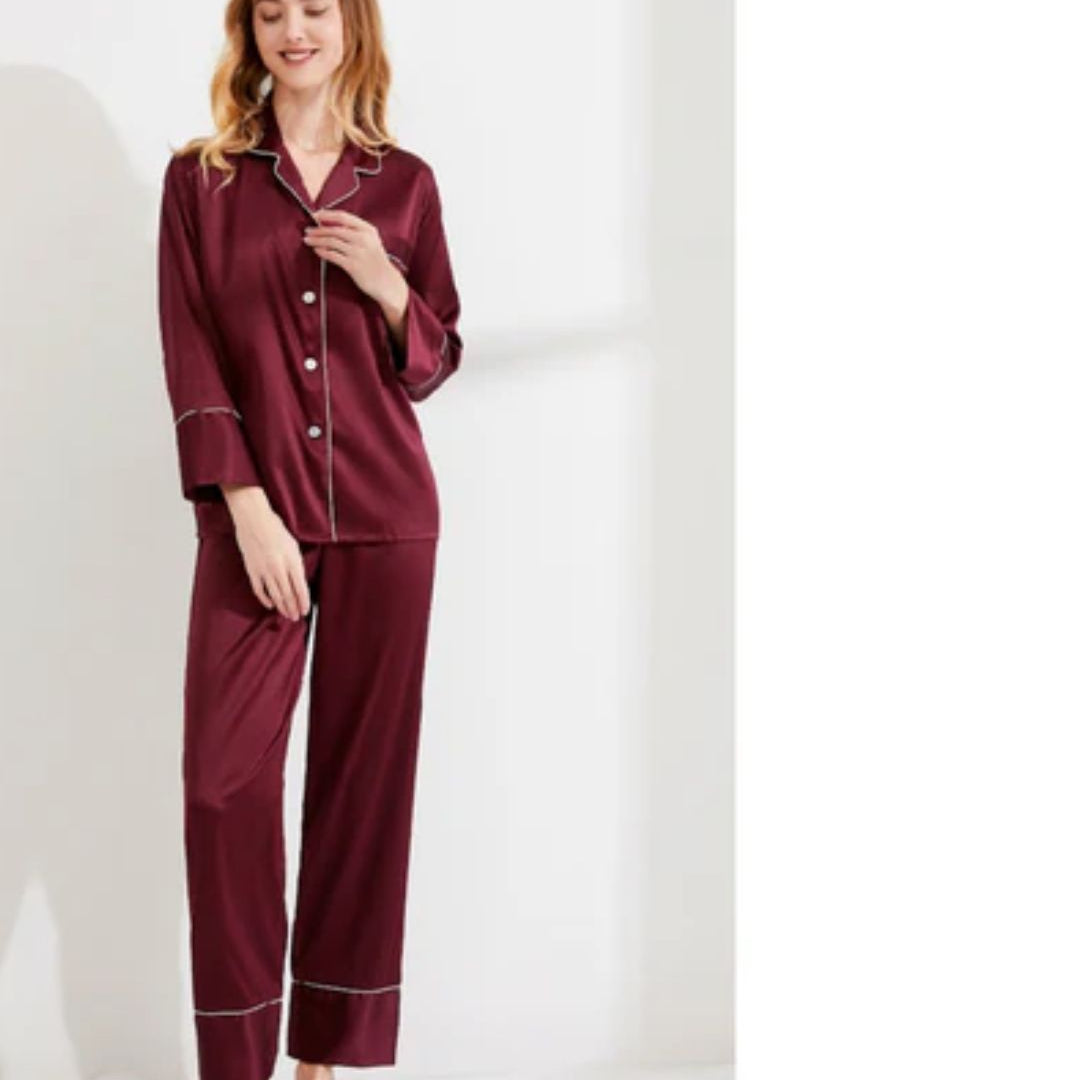 Long Satin Pyjamas - Plum
