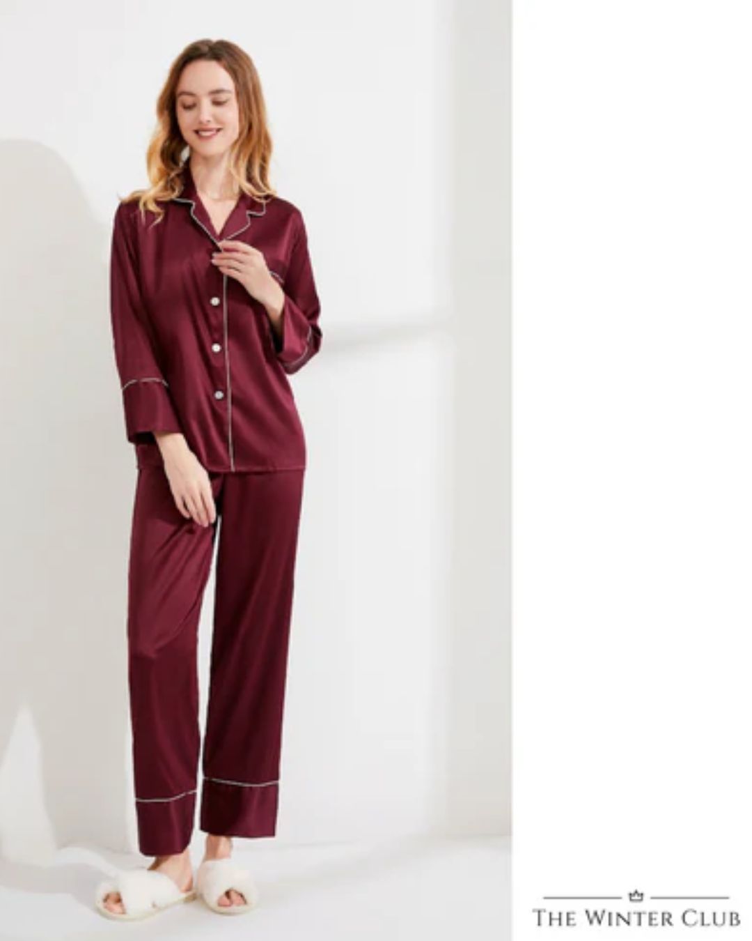 Long Satin Pyjamas - Plum