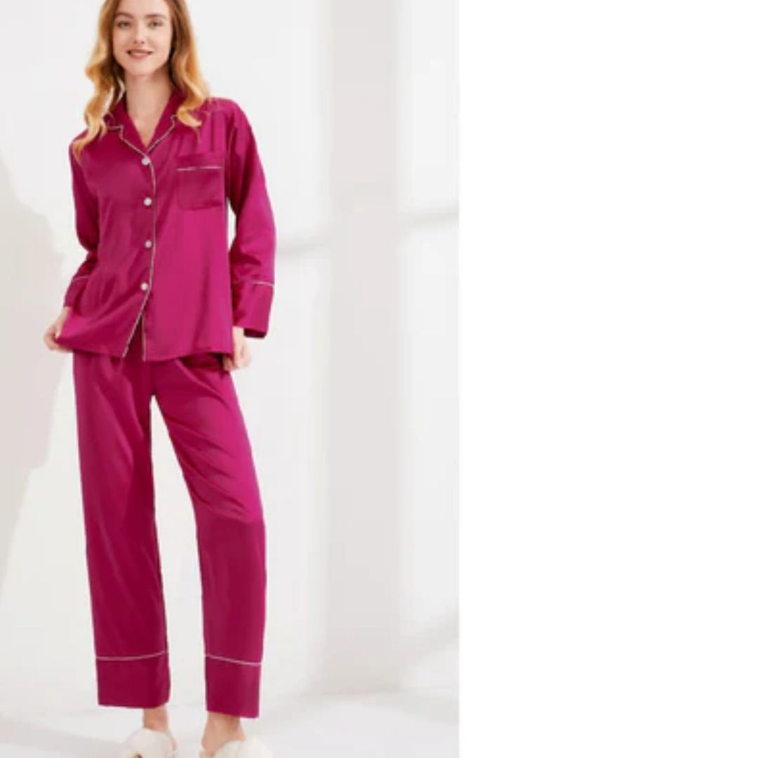 Long Satin Pyjamas - Hot Pink