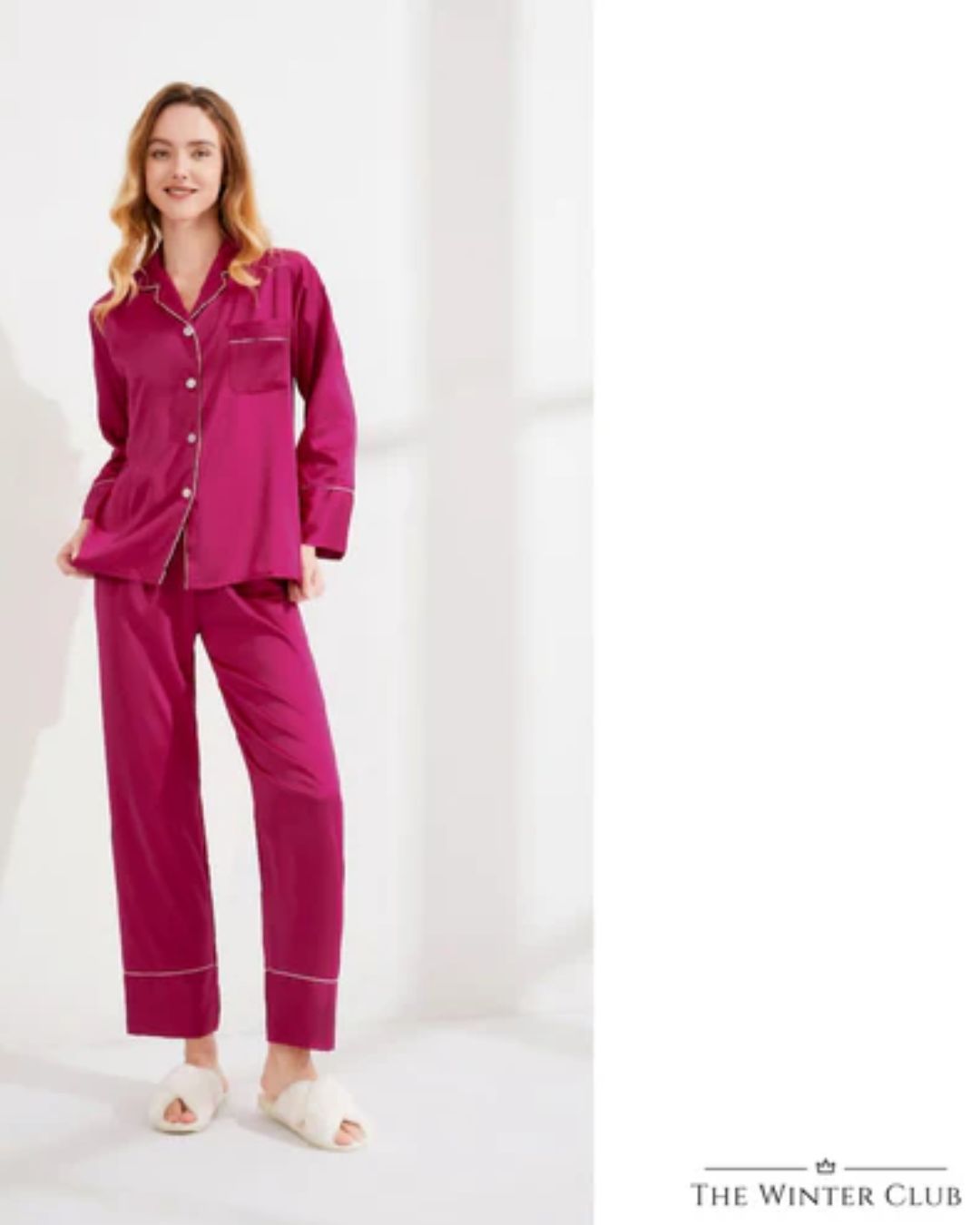 Long Satin Pyjamas - Hot Pink