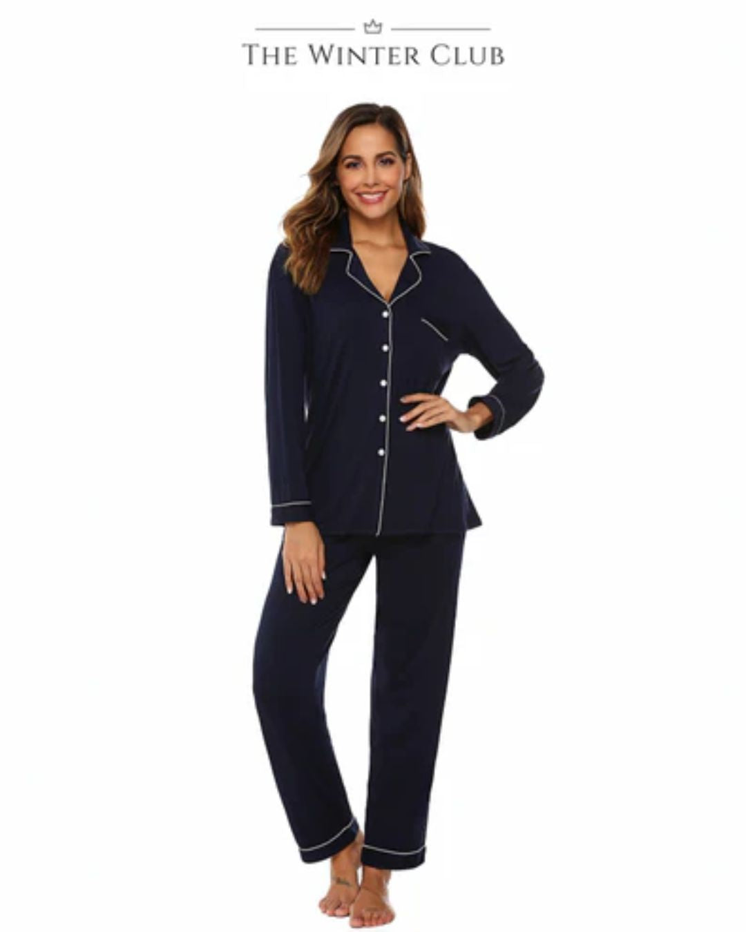 Long Cotton Pyjamas - Navy