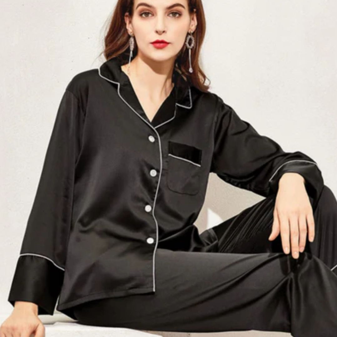 Long Satin Pyjamas - Onyx