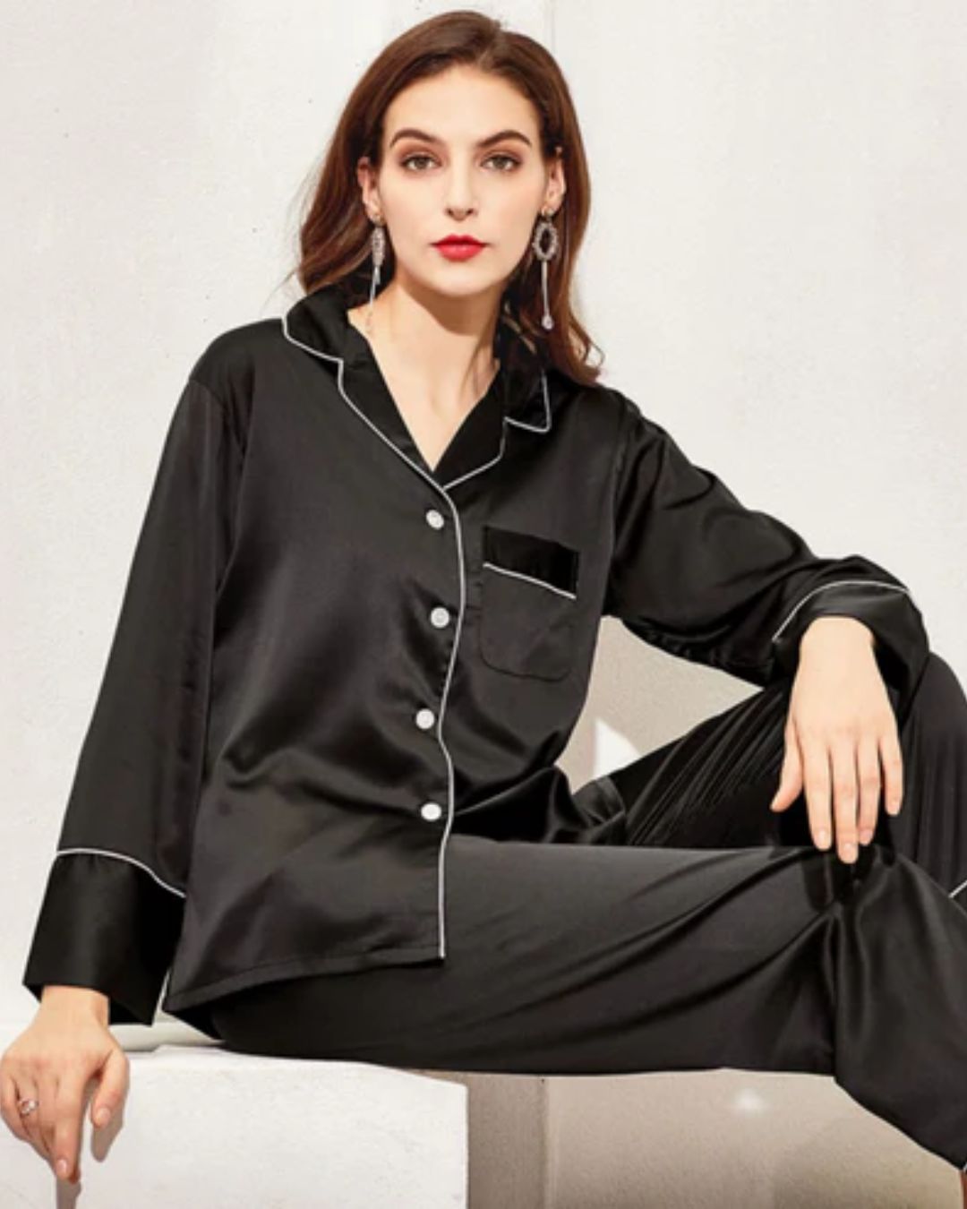 Long Satin Pyjamas - Onyx