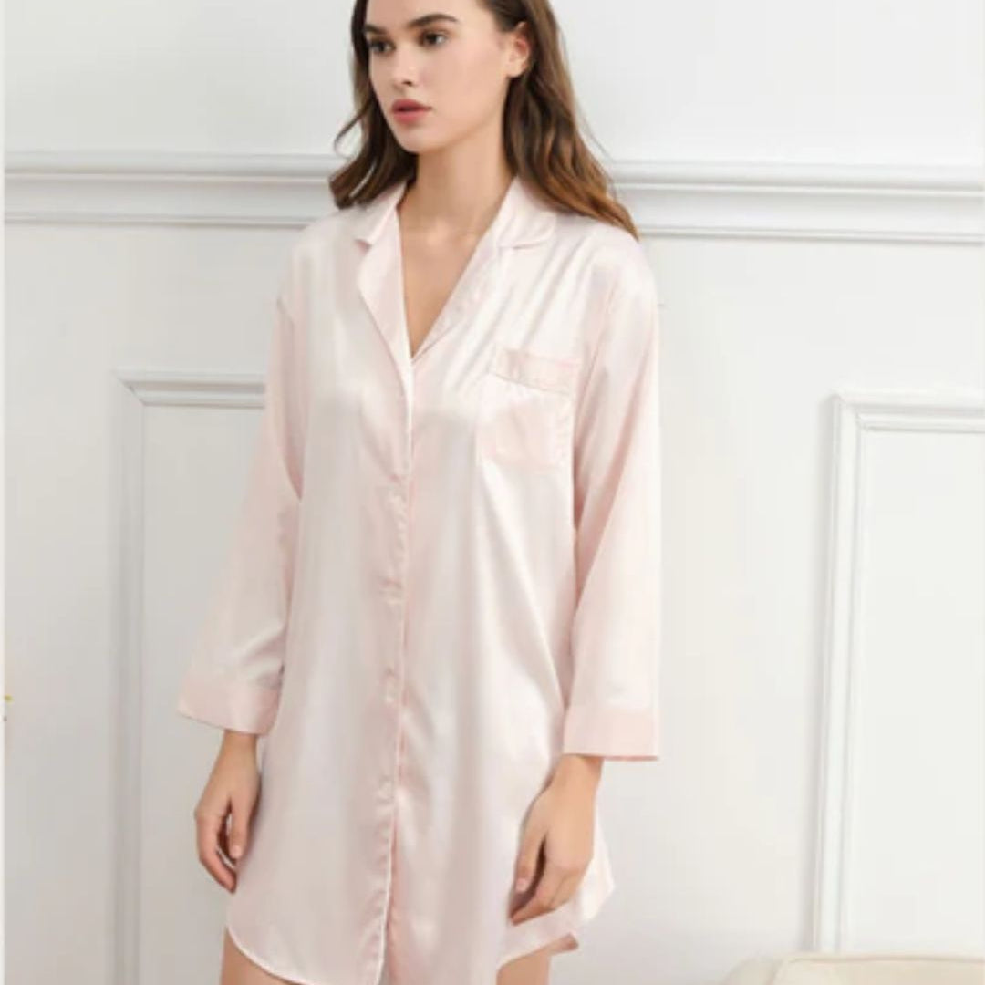 Satin Night Shirt - Blush