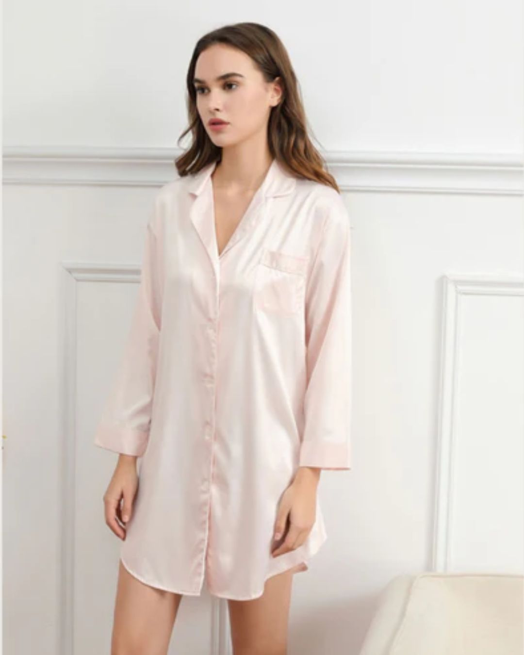 Satin Night Shirt - Blush