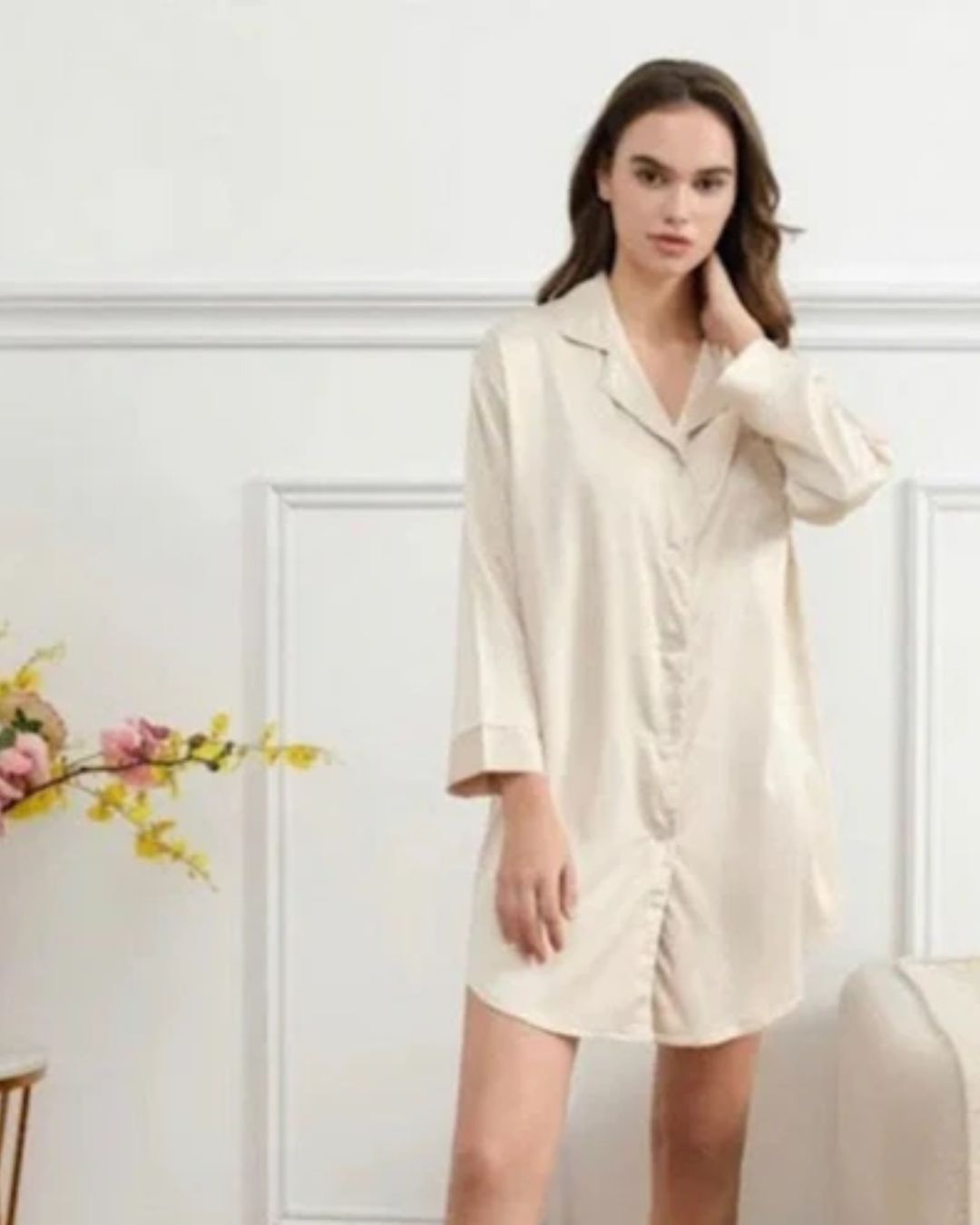 Satin Night Shirt - Champagne