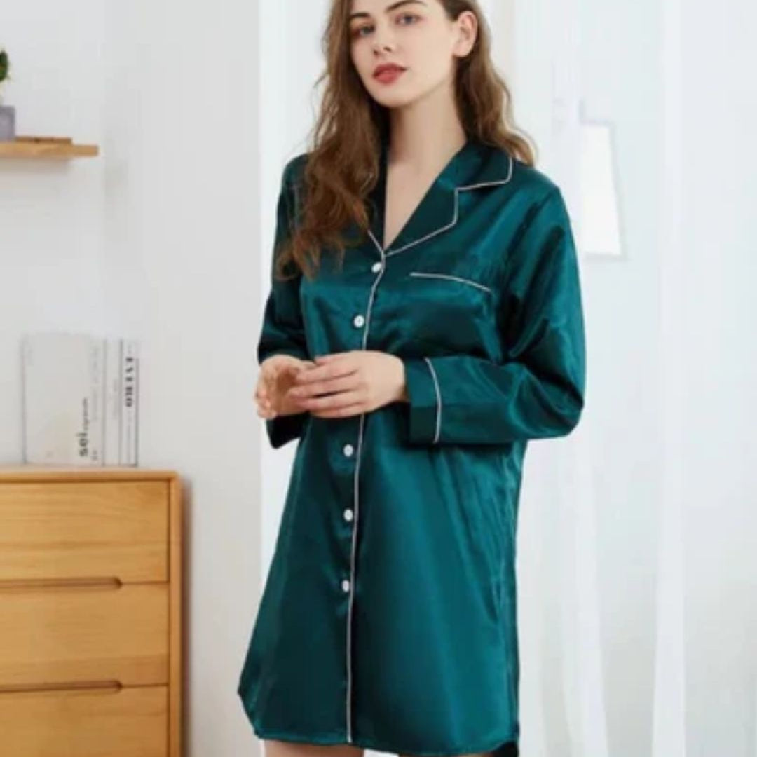 Satin Night Shirt - Emerald