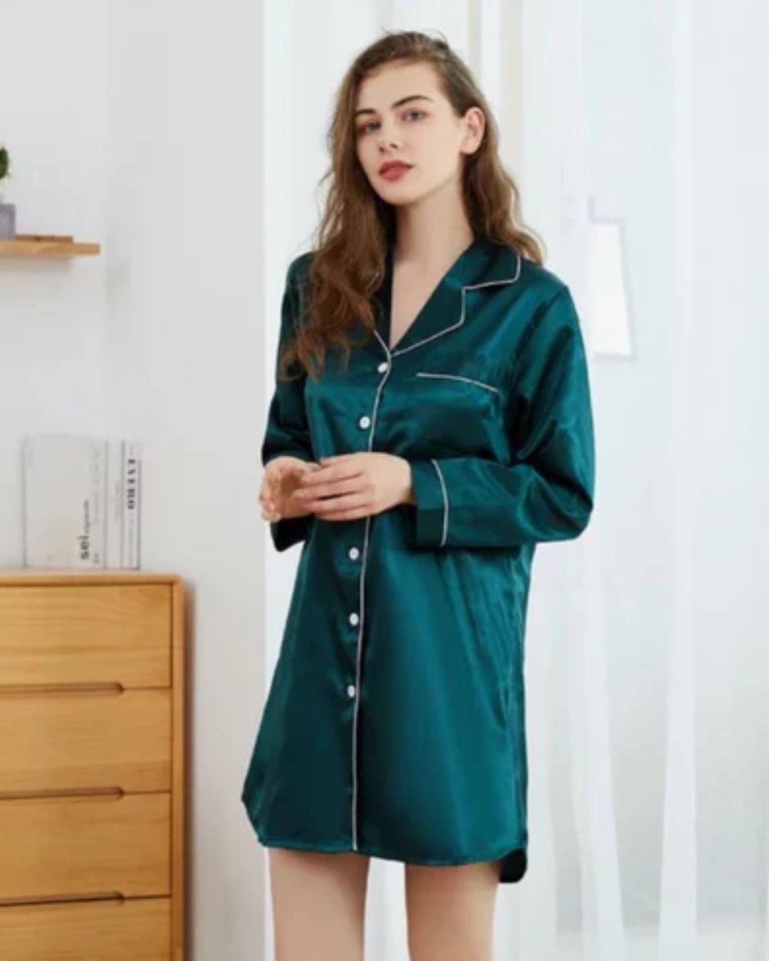 Satin Night Shirt - Emerald