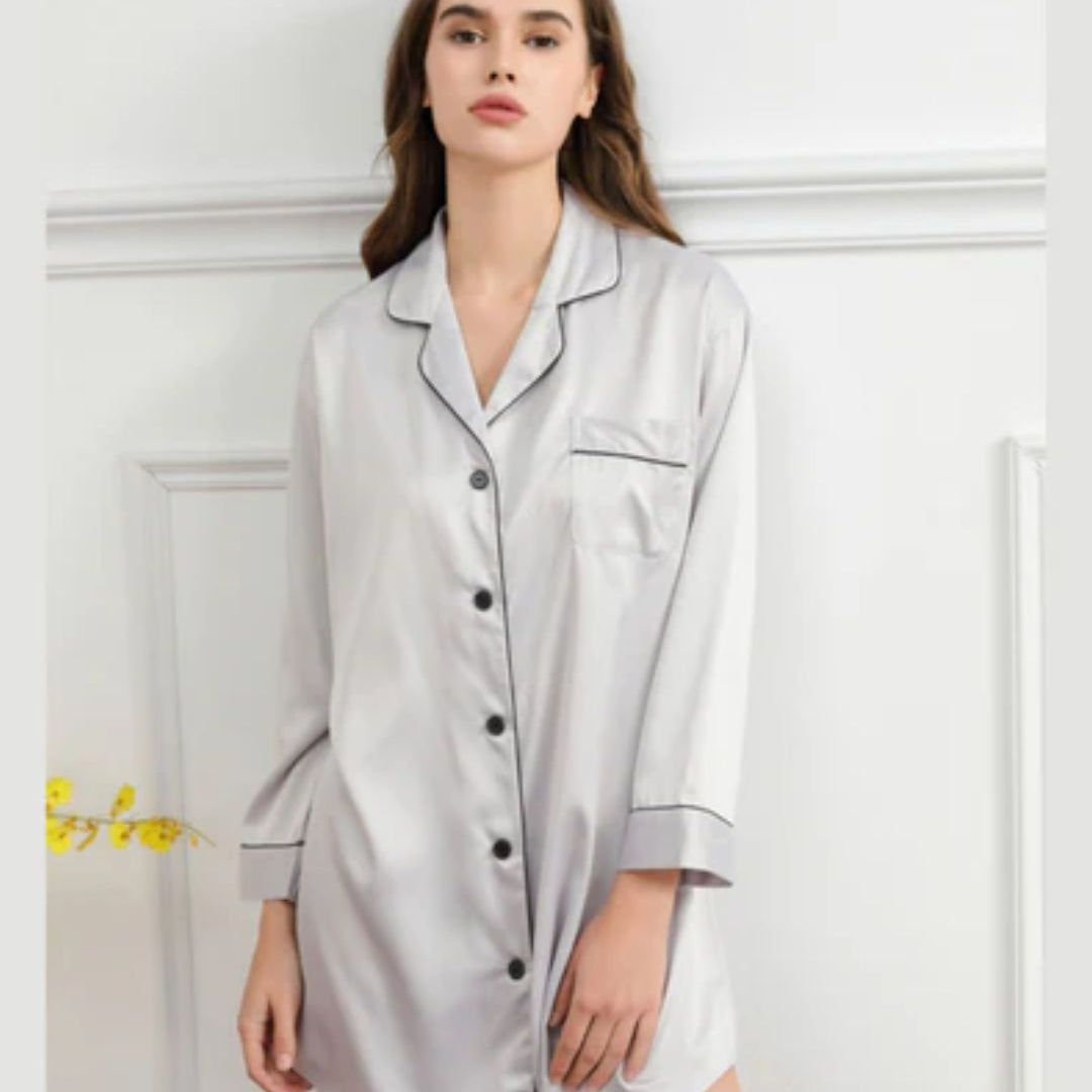 Satin Night Shirt - Silver