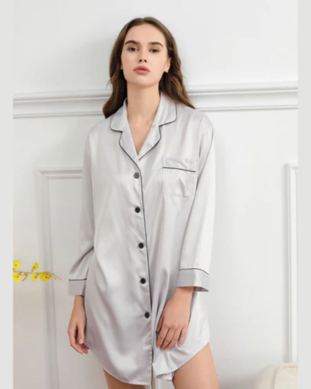 Satin Night Shirt - Silver