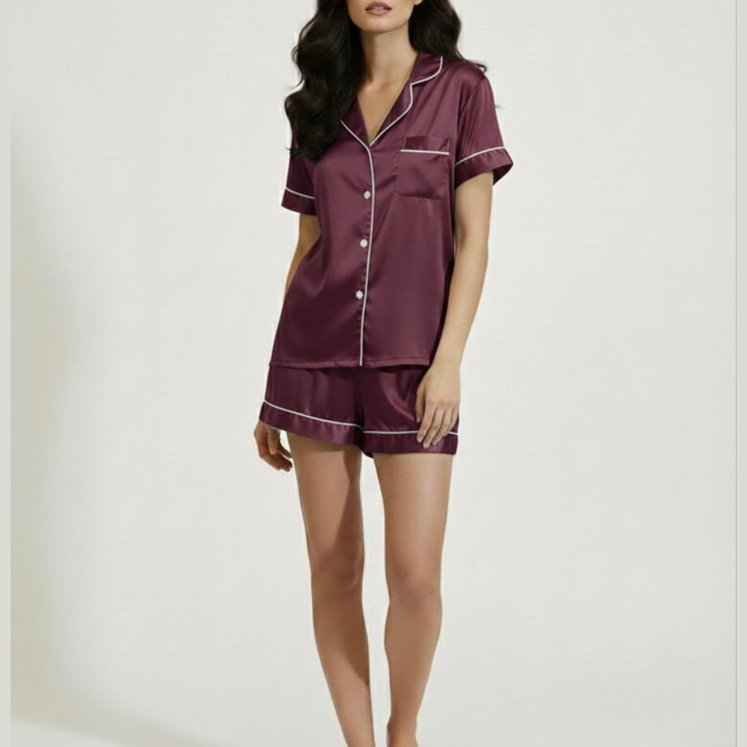 Satin Shorty Pyjamas - Plum