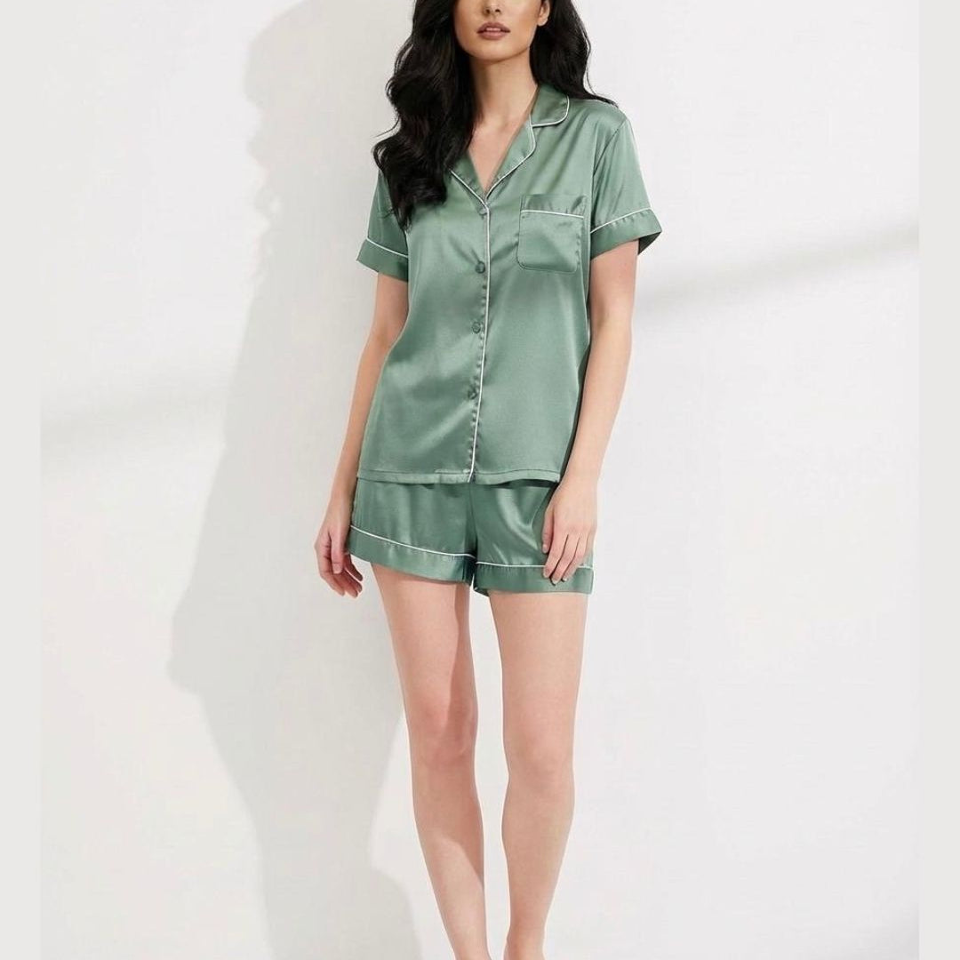 Satin Shorty Pyjamas - Sage